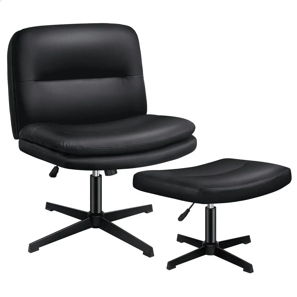 Alfordson Office Chair with Ottoman Black PU Leather