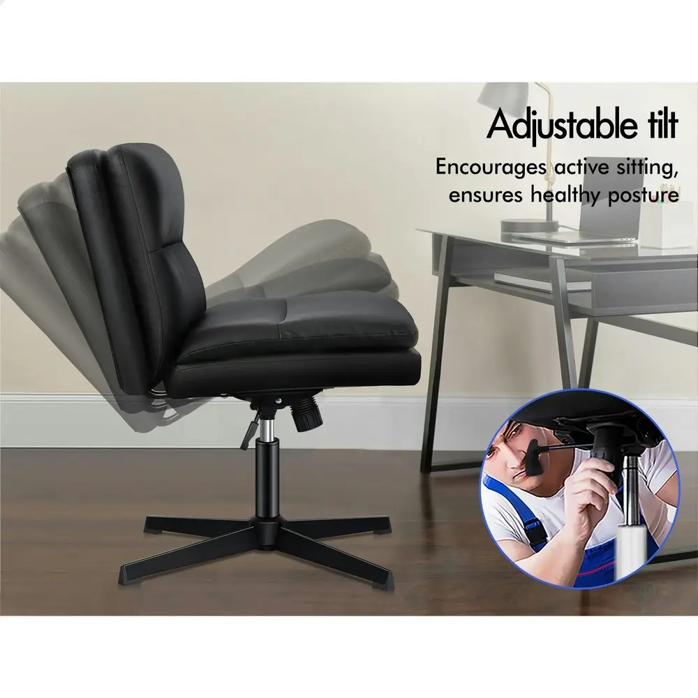 Alfordson Office Chair with Ottoman Black PU Leather