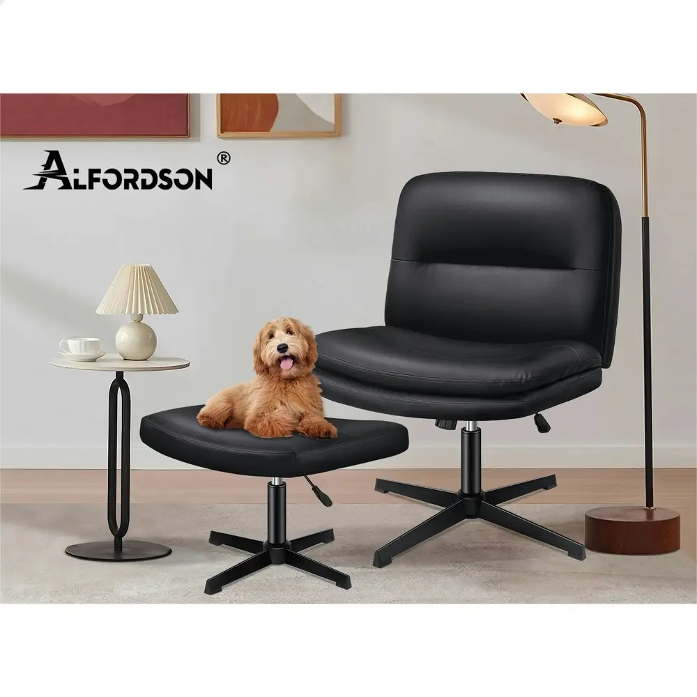 Alfordson Office Chair with Ottoman Black PU Leather