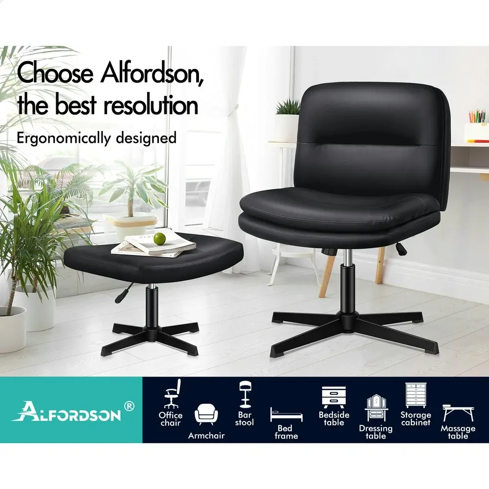 Alfordson Office Chair with Ottoman Black PU Leather