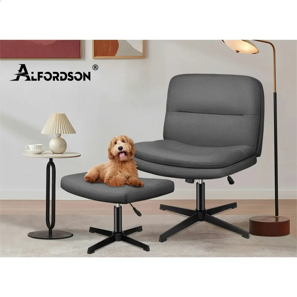 Alfordson Office Chair with Ottoman Grey Fabric