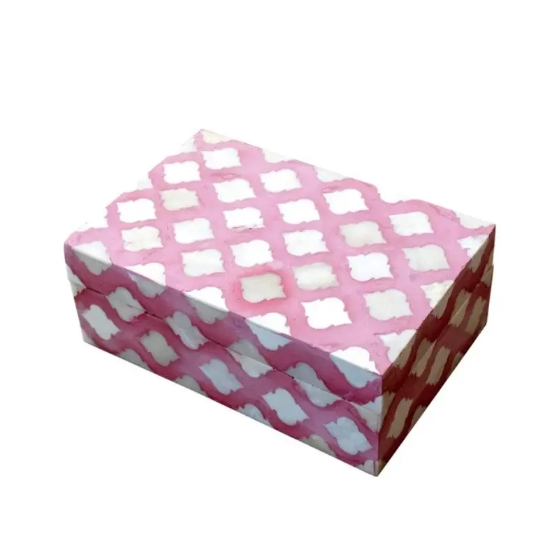 Zohi Interiors Bone Inlay Moroccan Small Gift Box in Pink