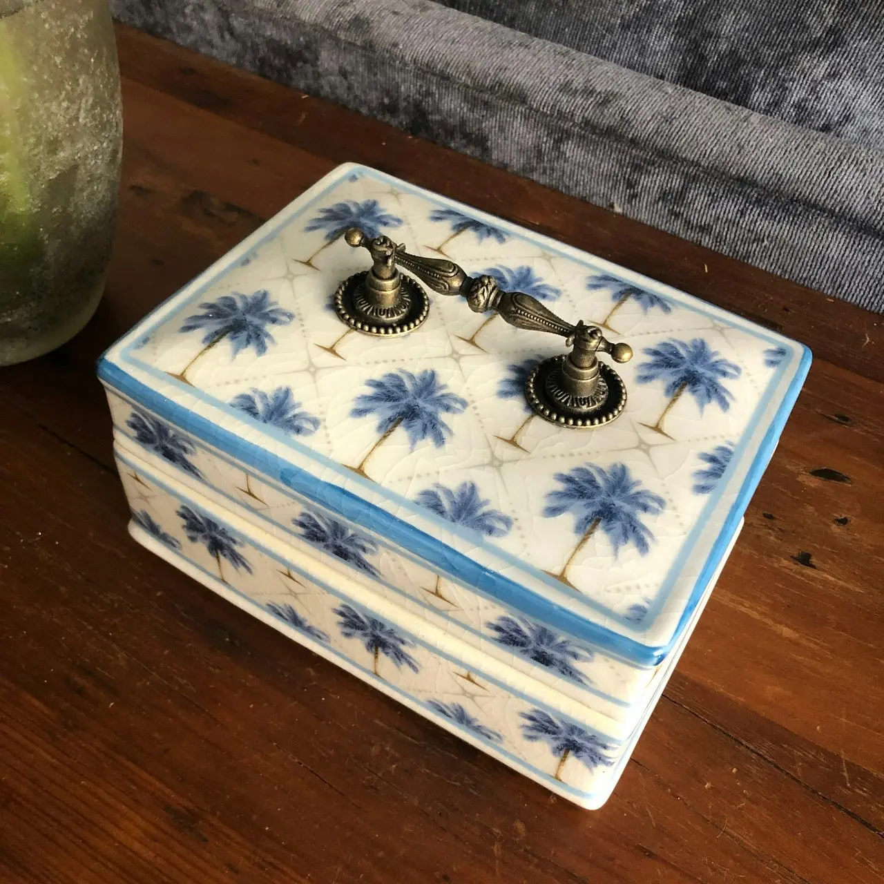 Key Largo Homewares Blue Palm Trinket Box