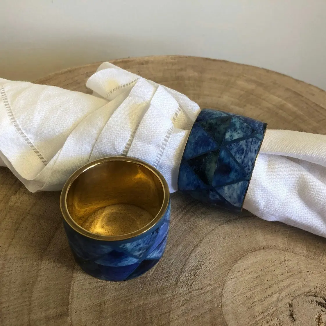 Zohi Interiors Bone Inlay Napkin Ring in Blue