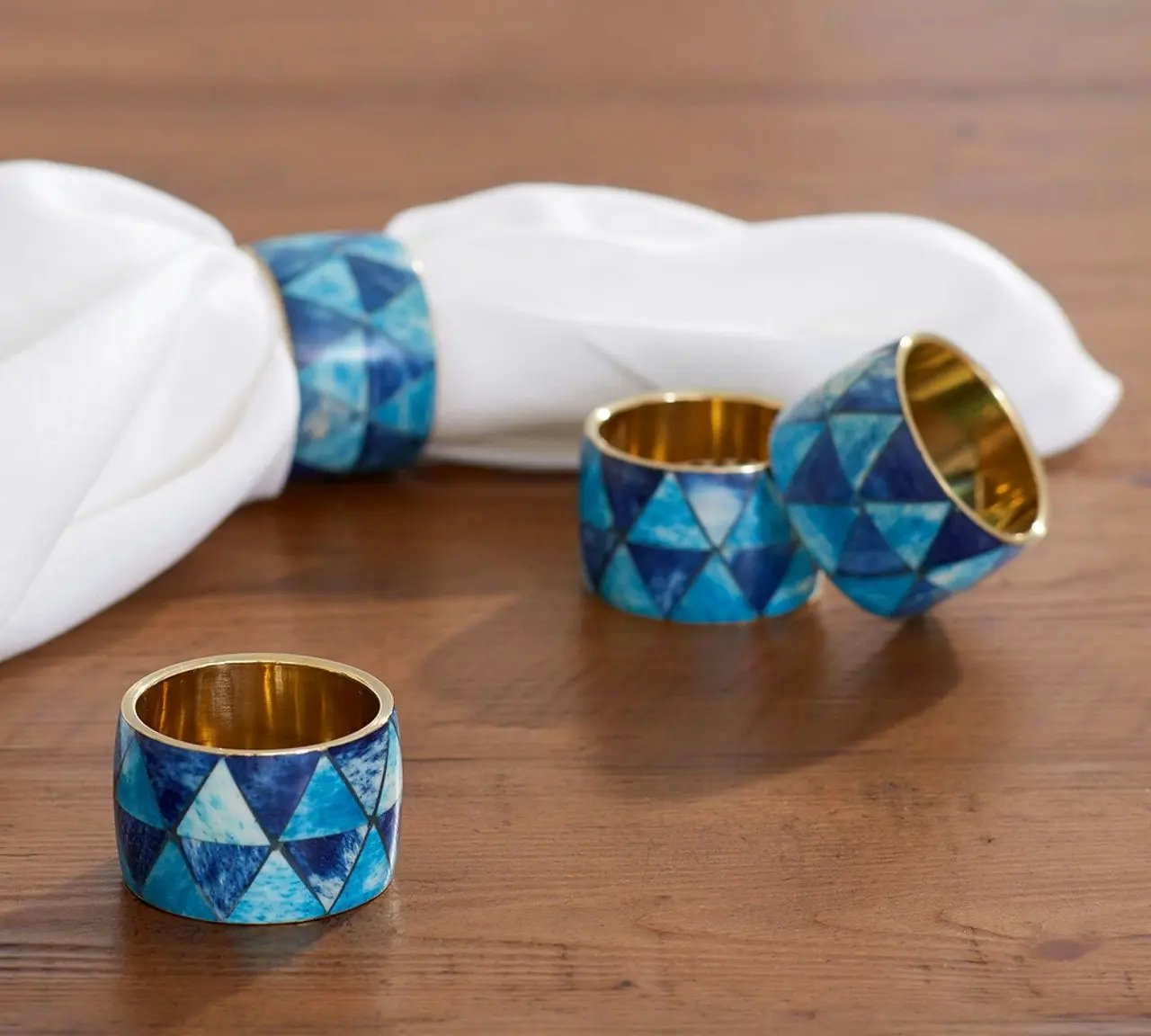 Zohi Interiors Bone Inlay Napkin Ring in Blue