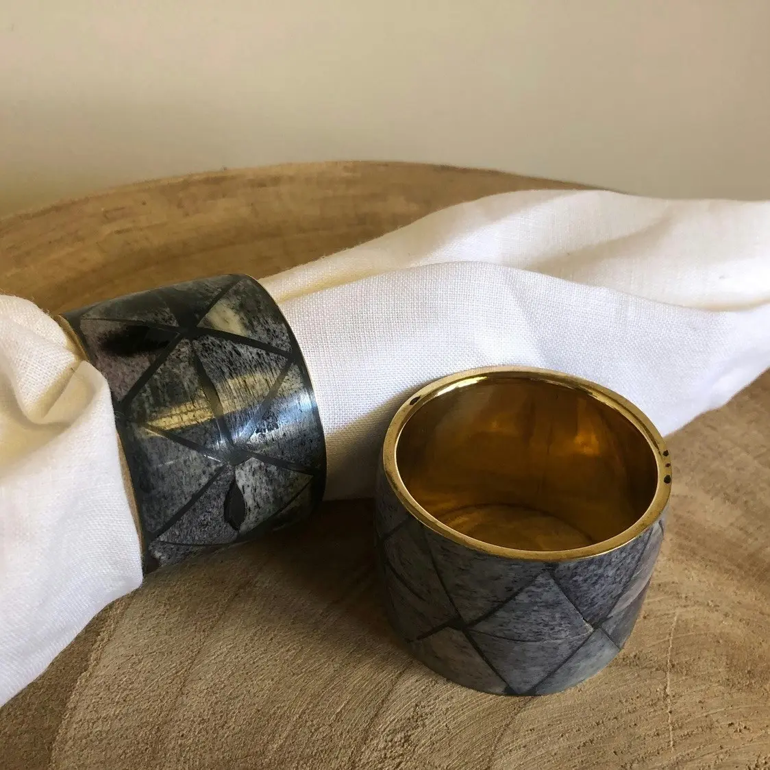 Zohi Interiors Bone Inlay Napkin Ring in Black