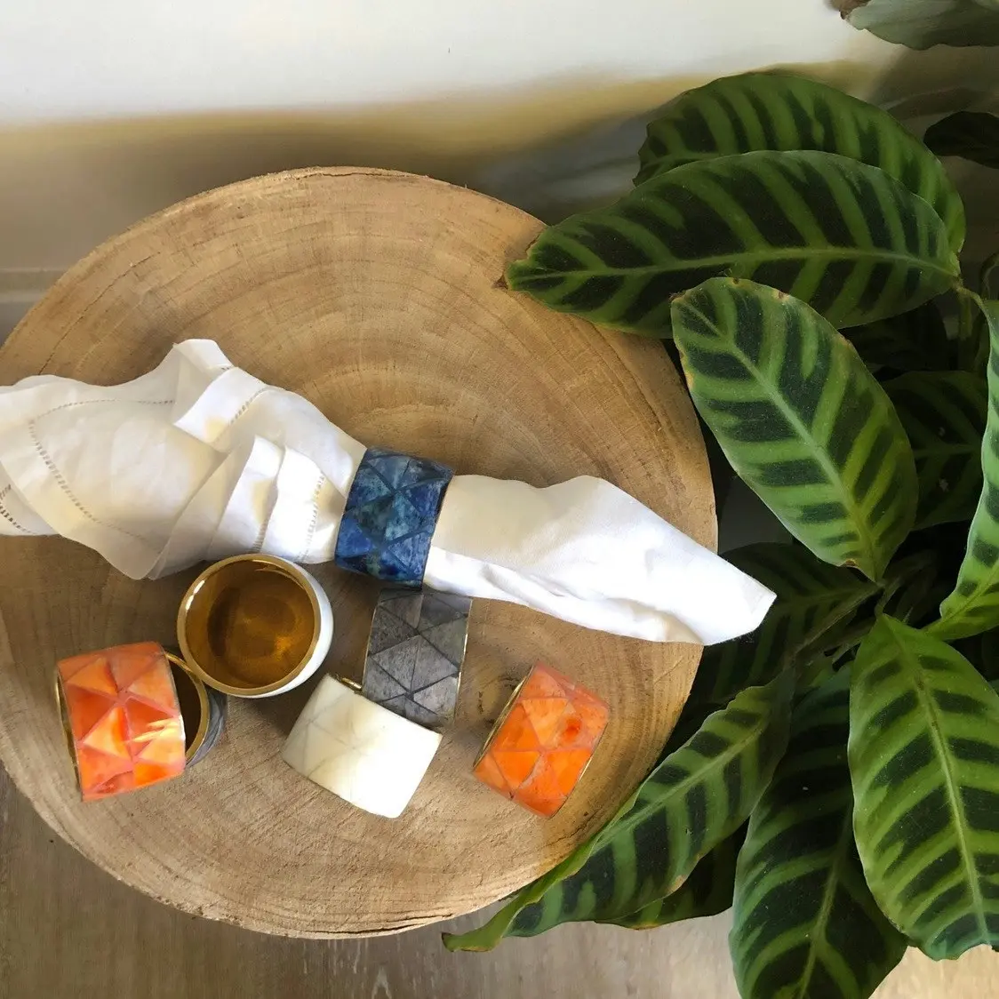 Zohi Interiors Bone Inlay Napkin Ring in Ochre