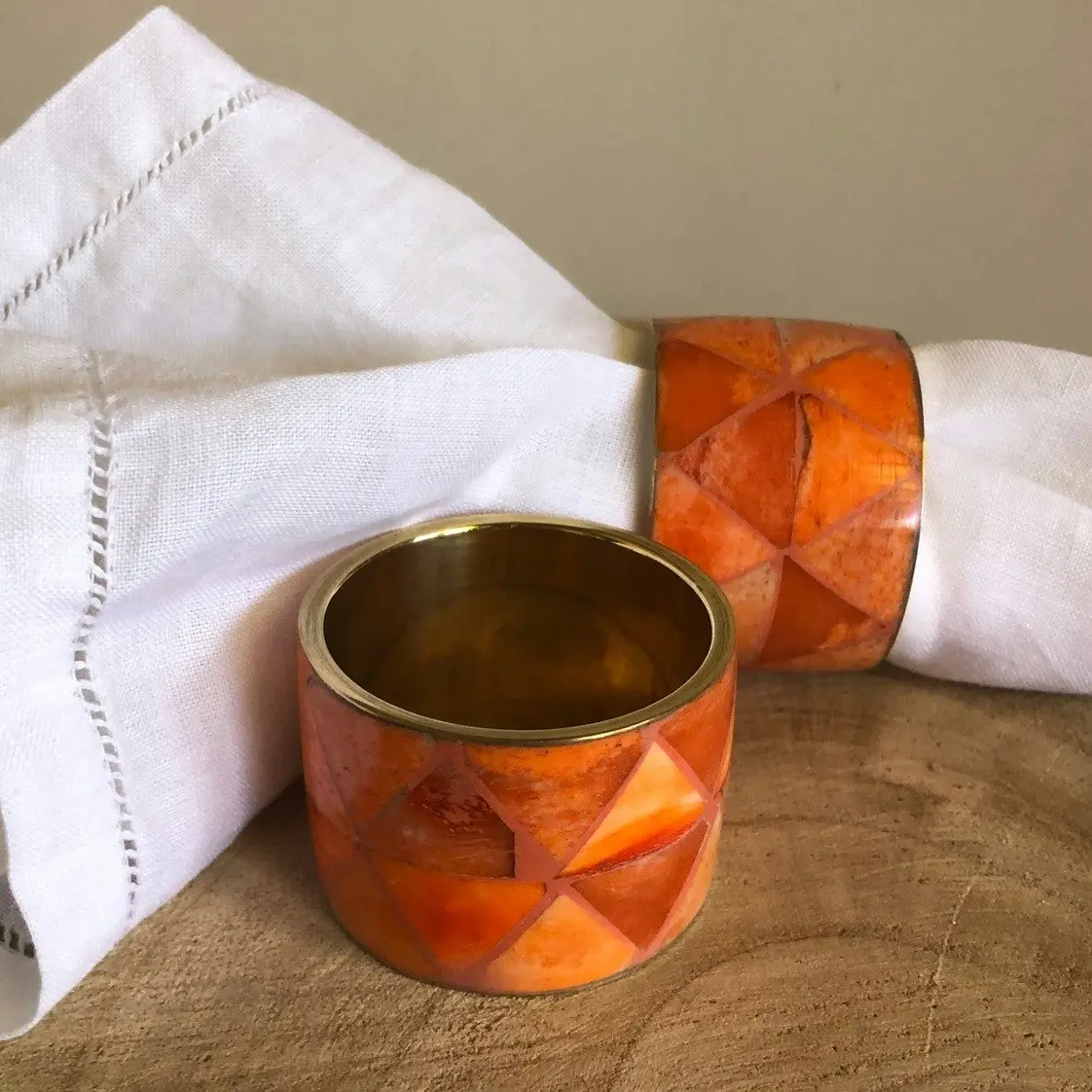 Zohi Interiors Bone Inlay Napkin Ring in Ochre