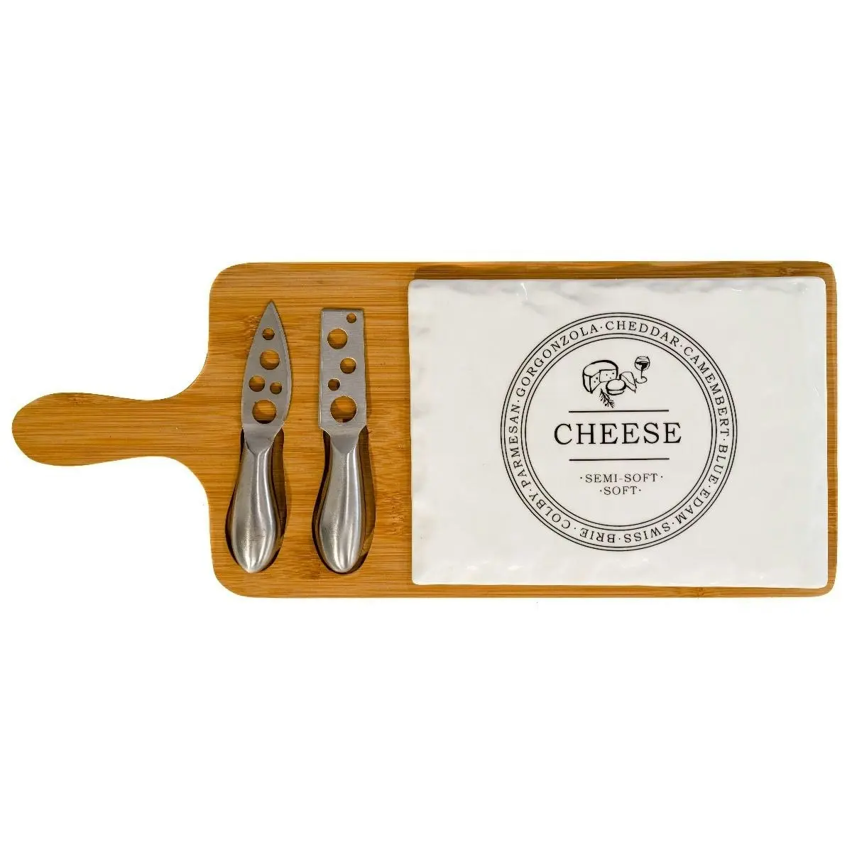 Casa Gift Boxed - Rectangular Porcelain Cheeseboard on Bamboo Base with 2 Knives