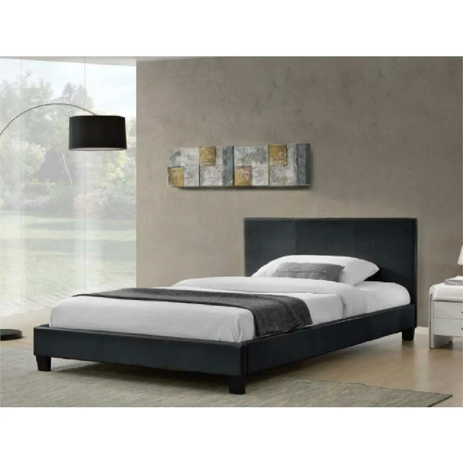 Monica PU Leather Double Bed - Black