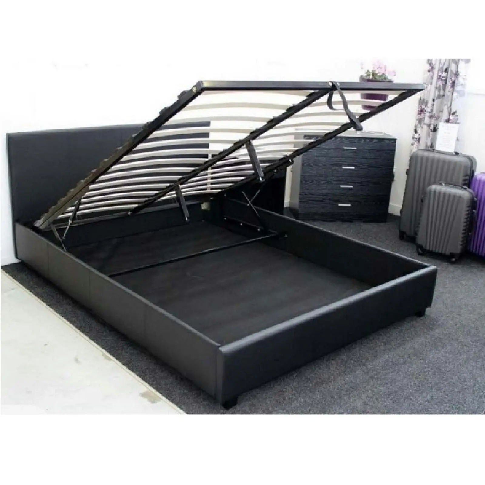 Monica Gas Lift PU Leather Double Bed - Black