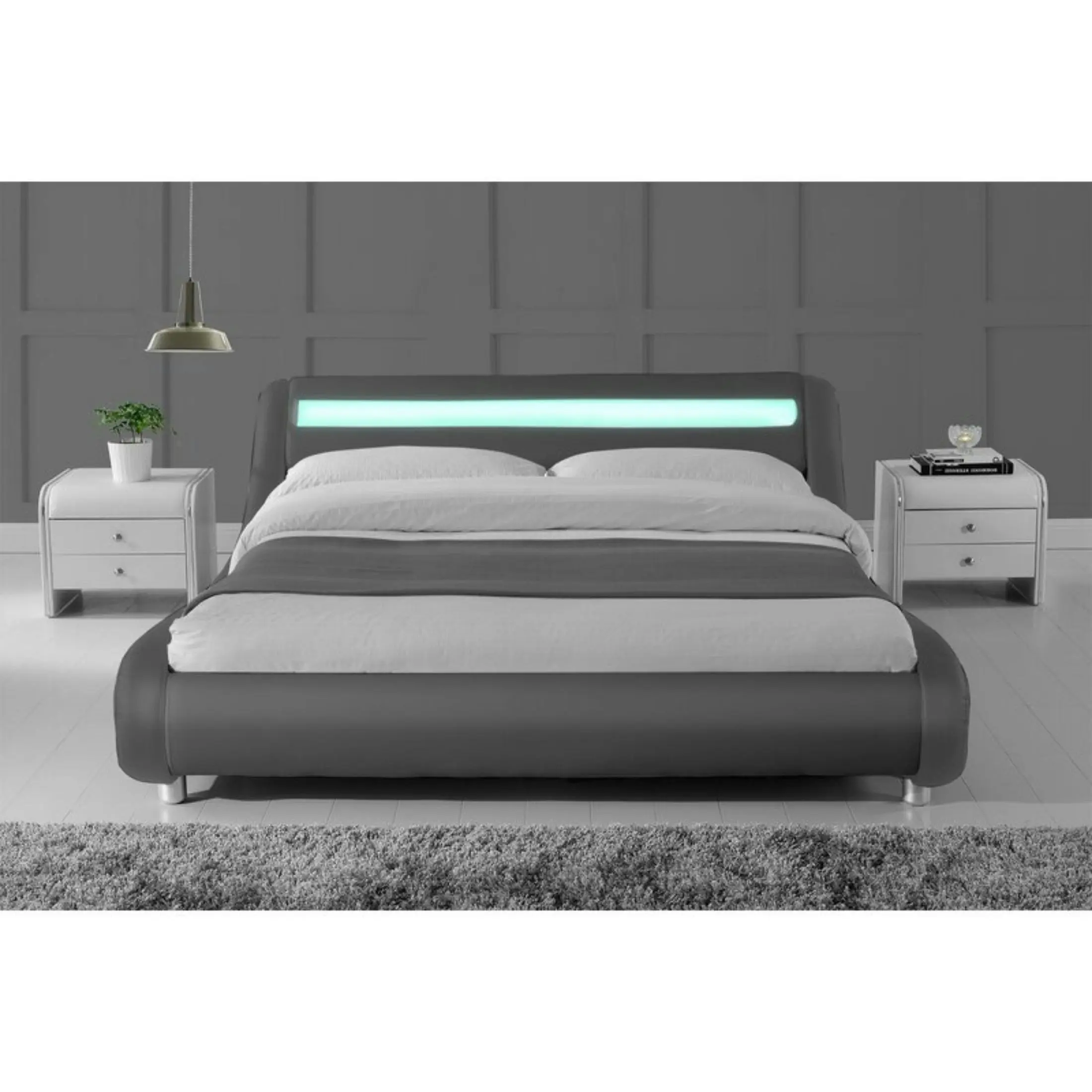 Thomas Grey Double PU Bed with LED Light