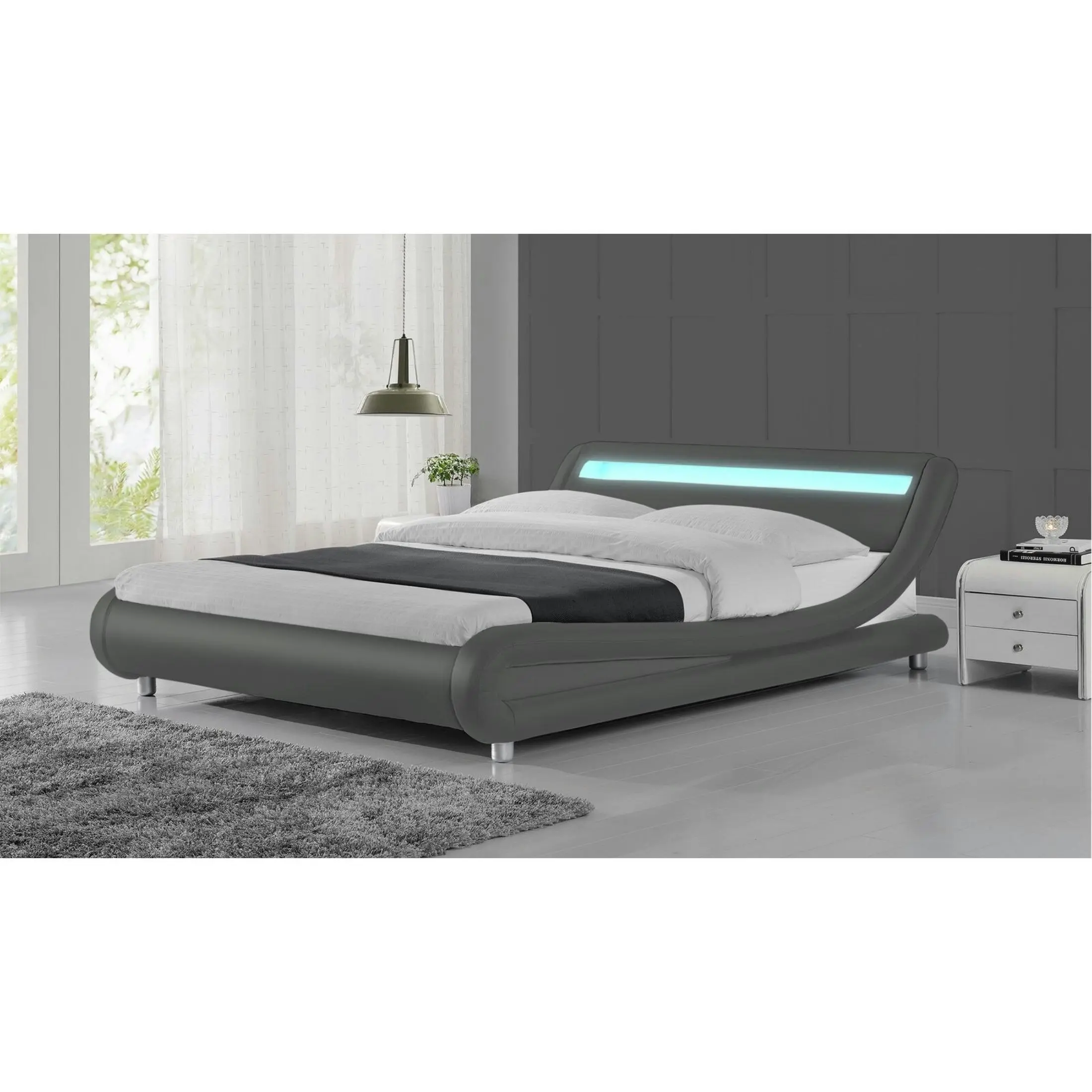 Thomas Grey Double PU Bed with LED Light