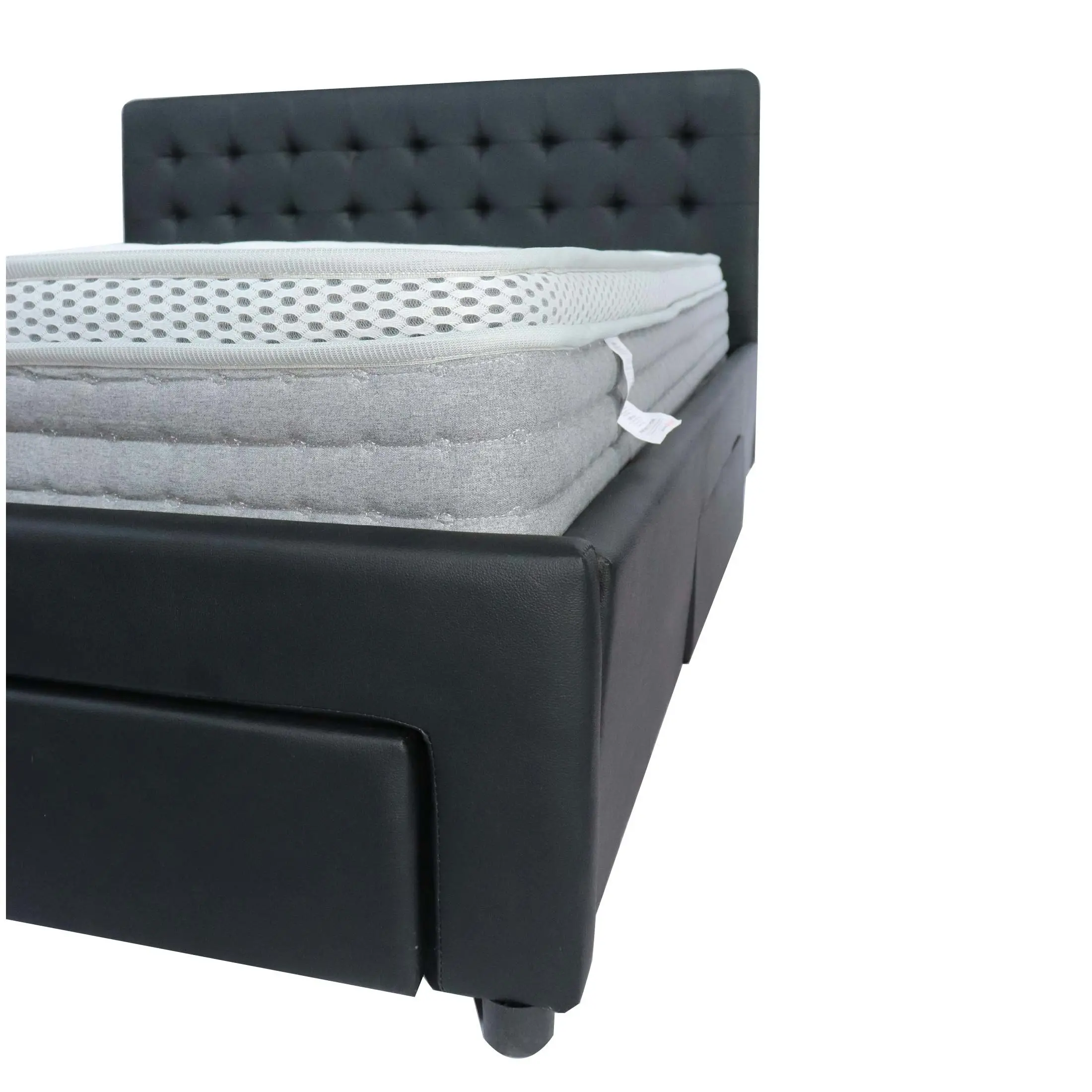 Julie PU Leather Double Bed with Drawers - Black