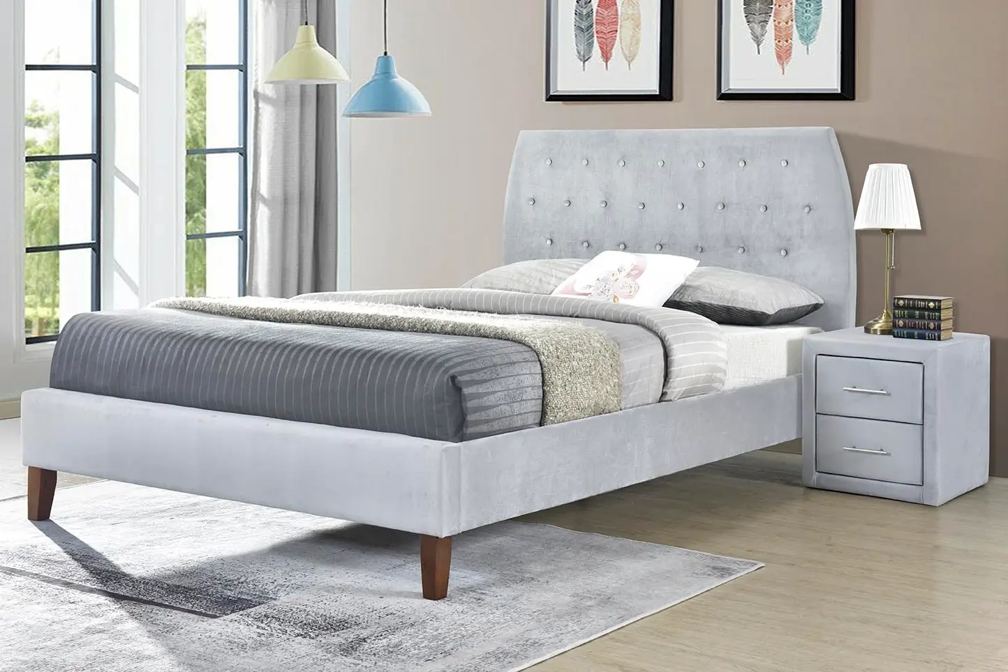 Angela King Single Velvet fabric bedframe