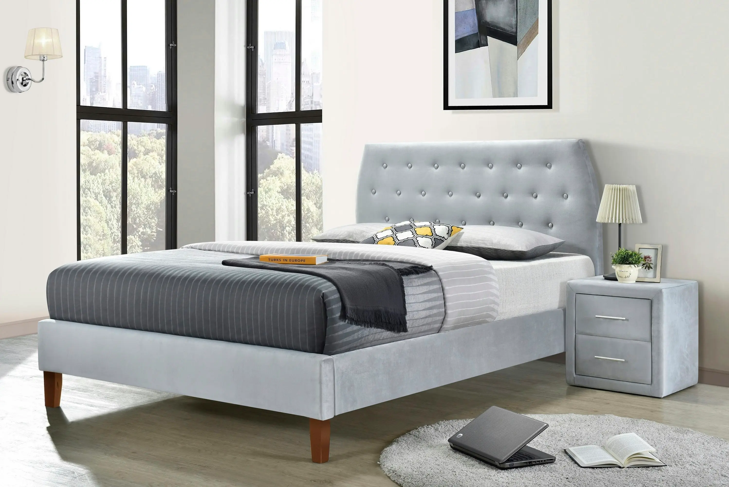 Angela Double Velvet fabric bedframe