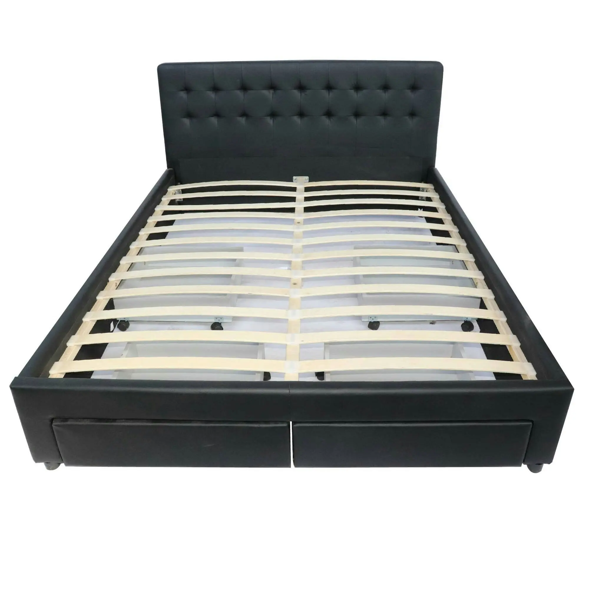 Julie PU Leather Queen Bed with Drawers - Black