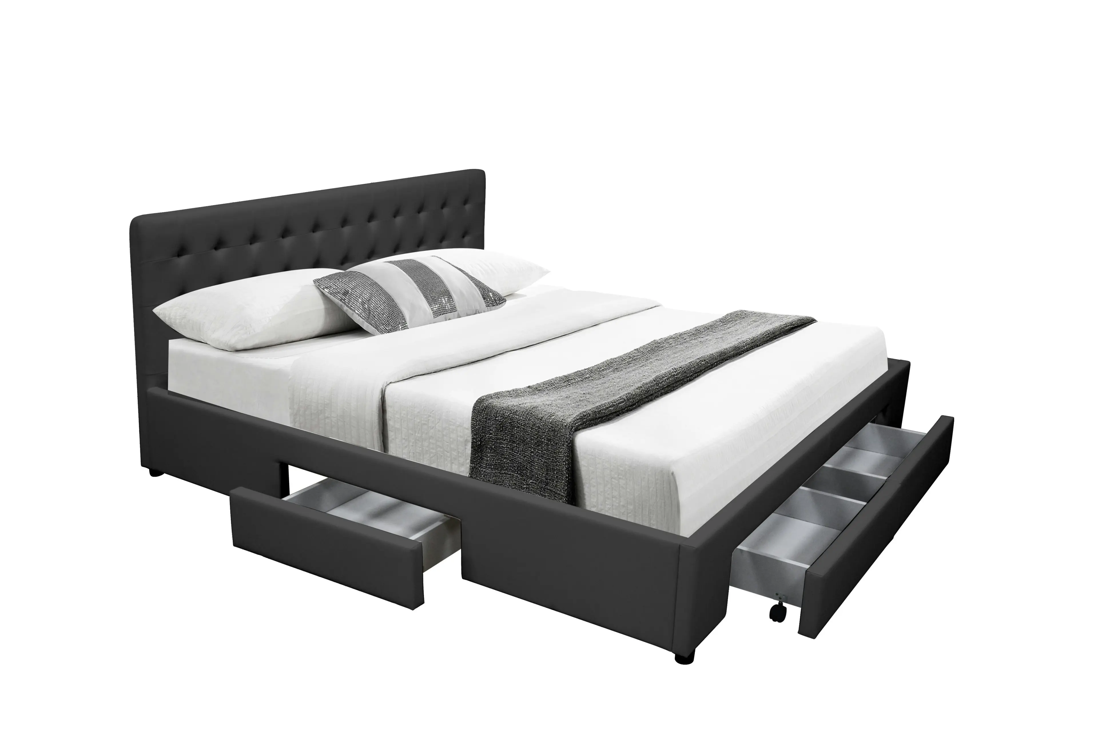 Julie PU Leather Queen Bed with Drawers - Black