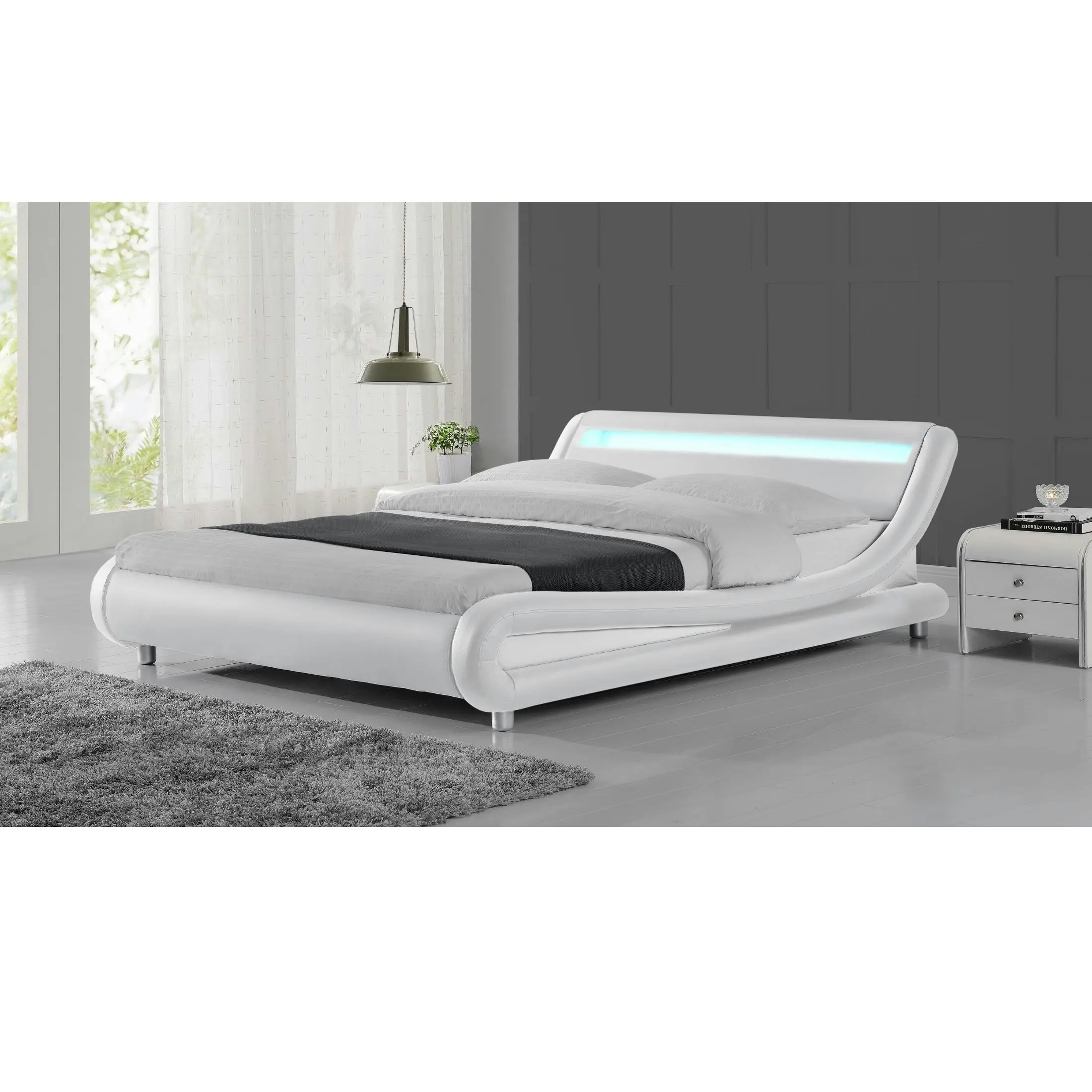 Thomas White Queen PU Bed with LED Light