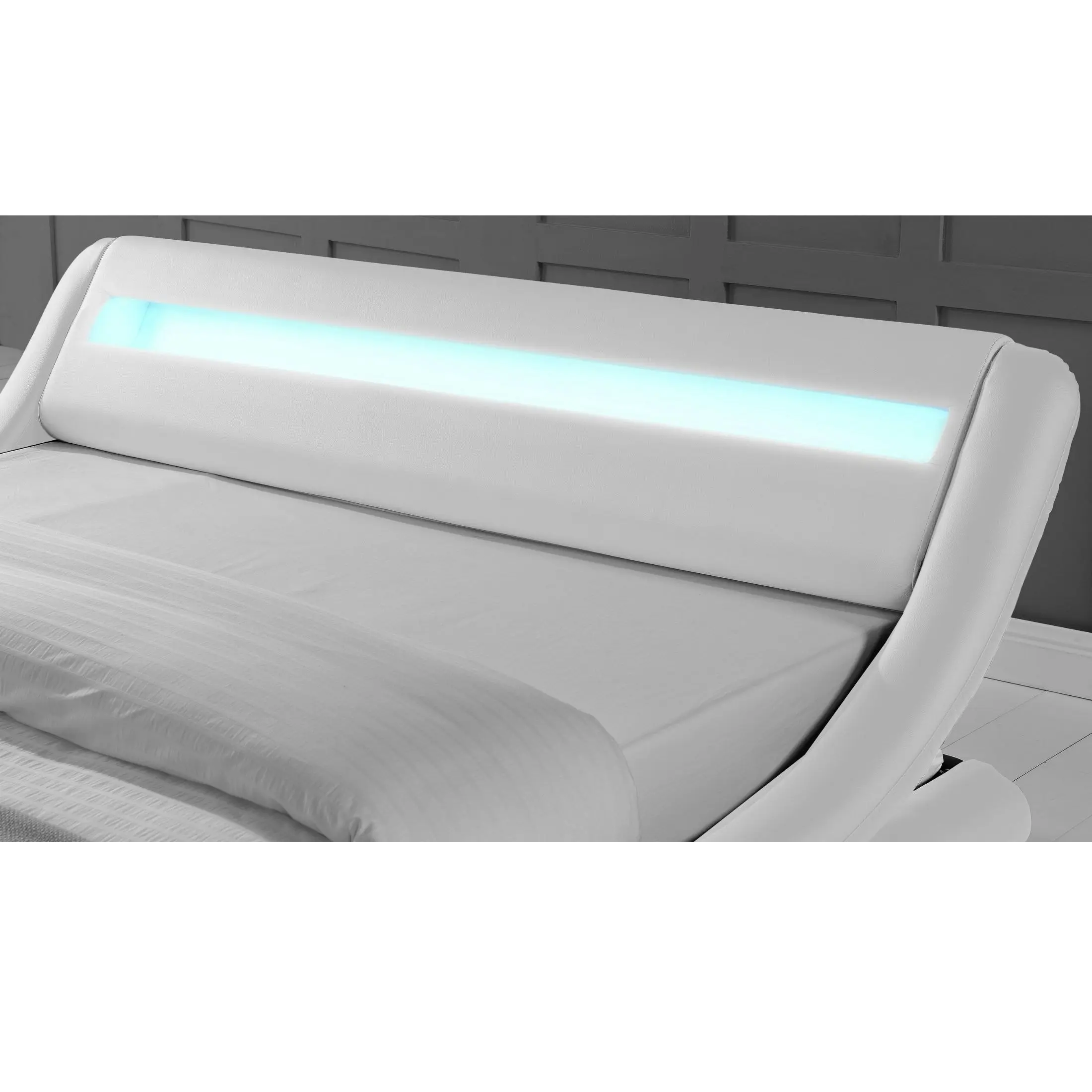 Thomas White Queen PU Bed with LED Light