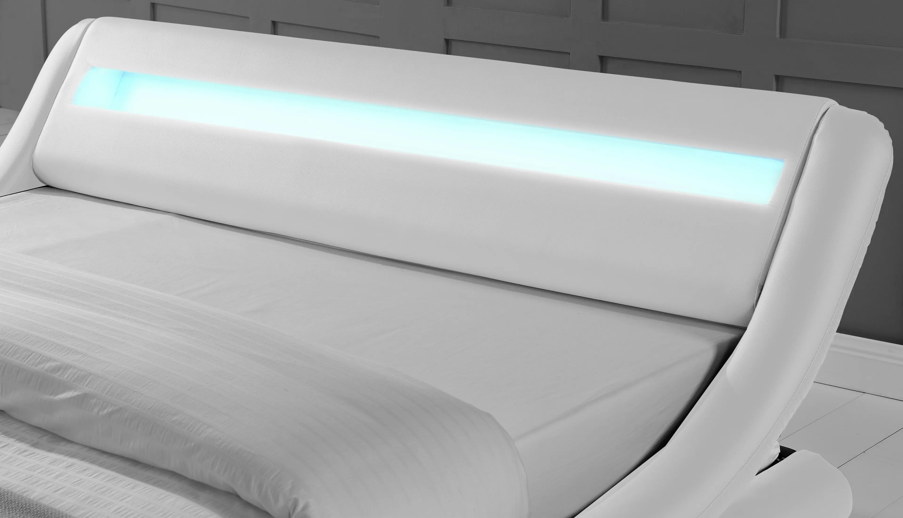 Thomas White Double PU Bed with LED Light