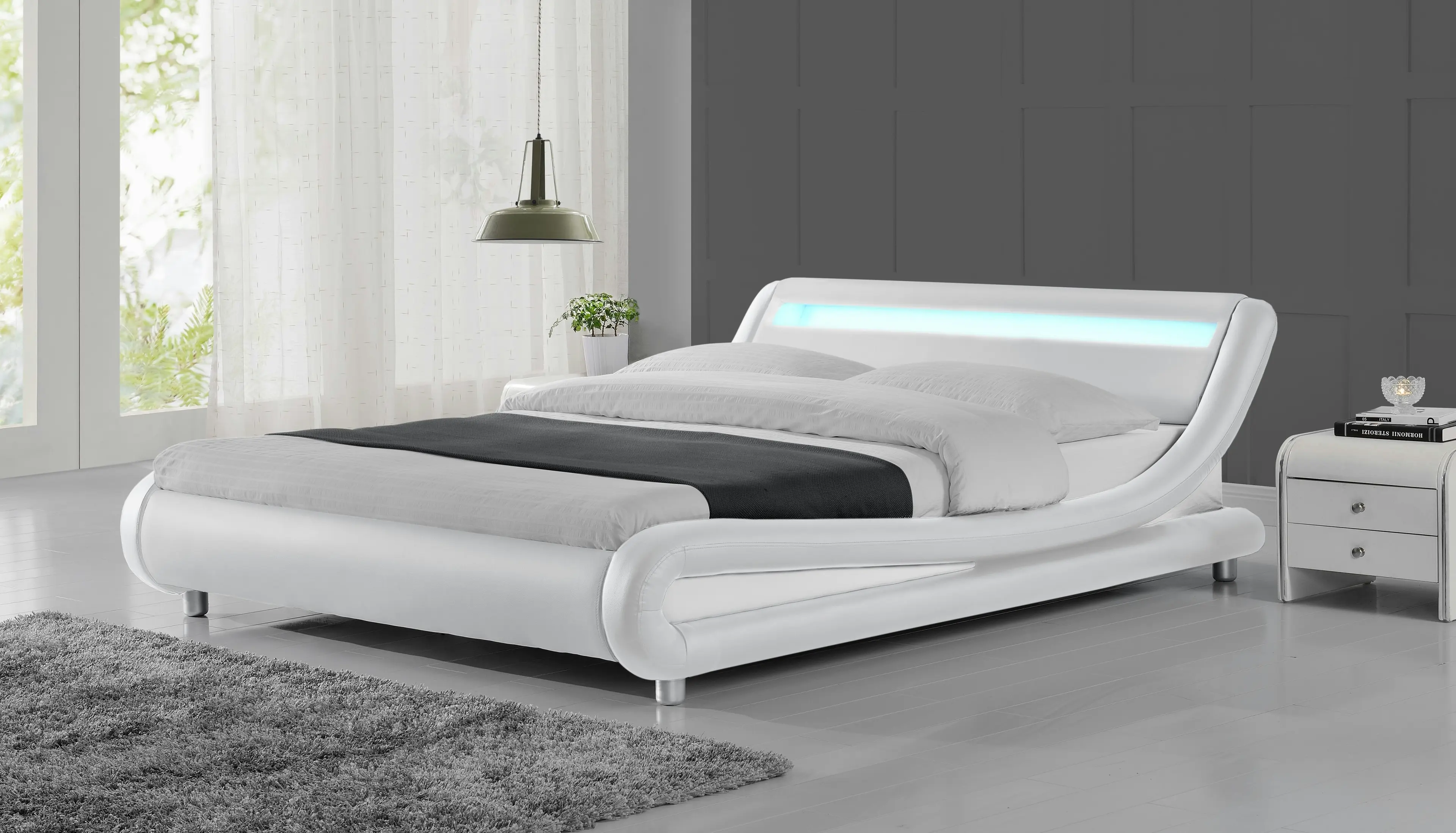 Thomas White Double PU Bed with LED Light