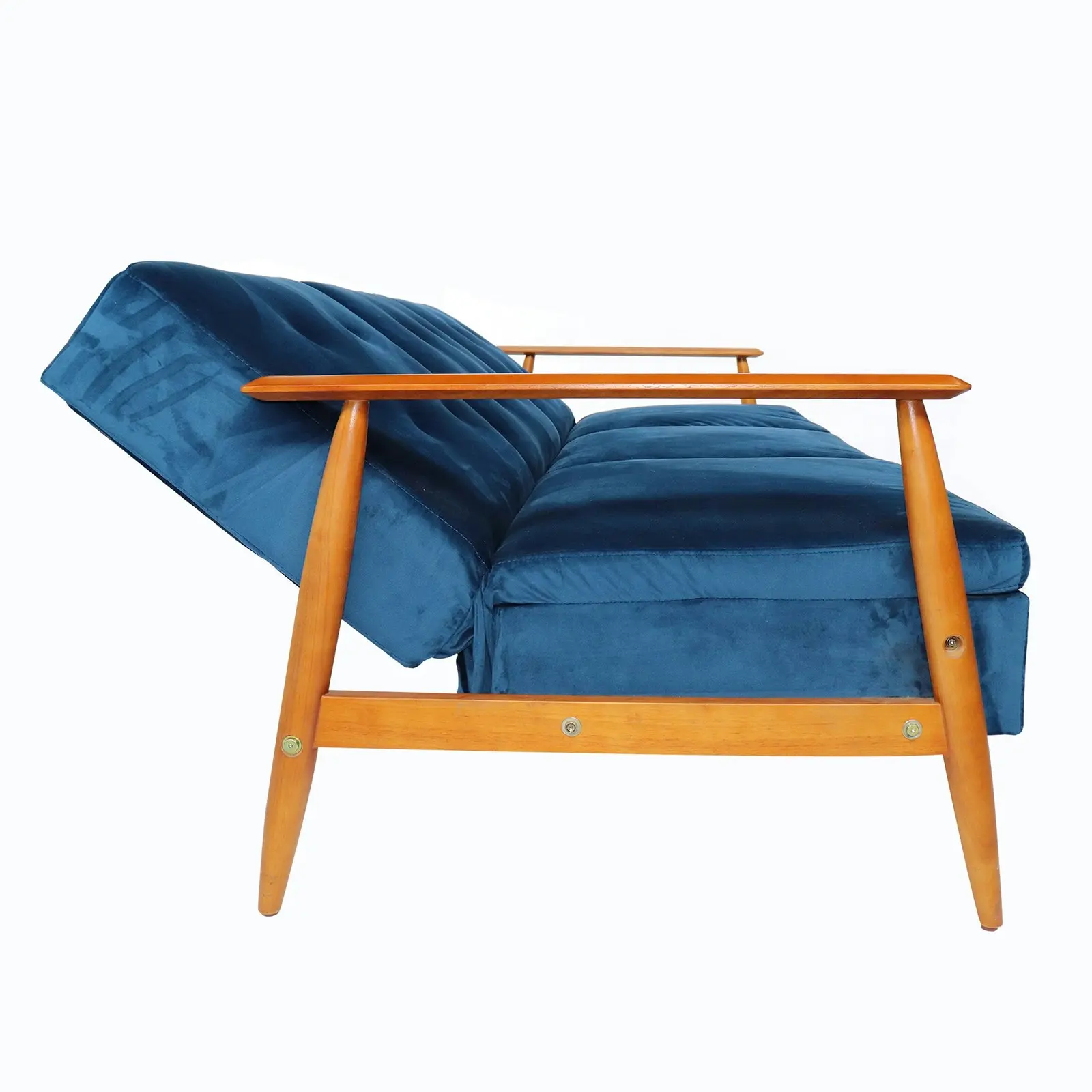 Lindy Timber arm Sofa Bed (Blue)