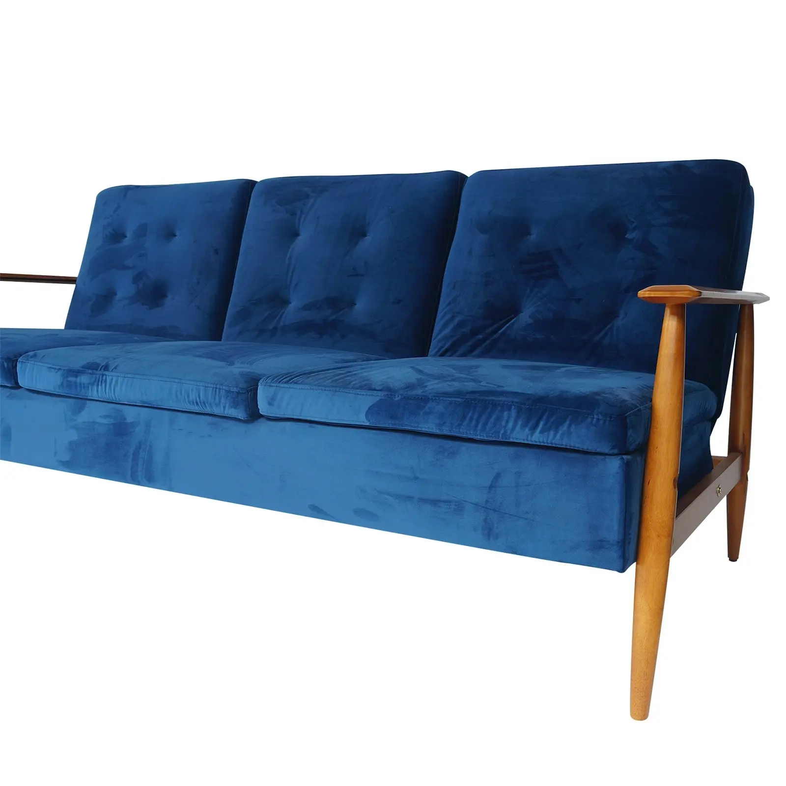 Lindy Timber arm Sofa Bed (Blue)