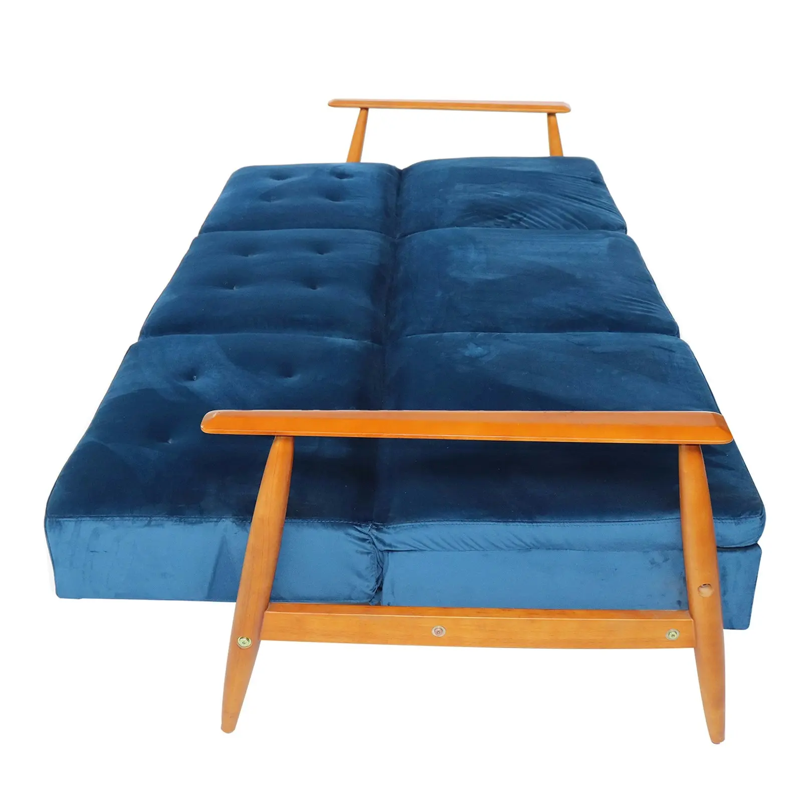 Lindy Timber arm Sofa Bed (Blue)