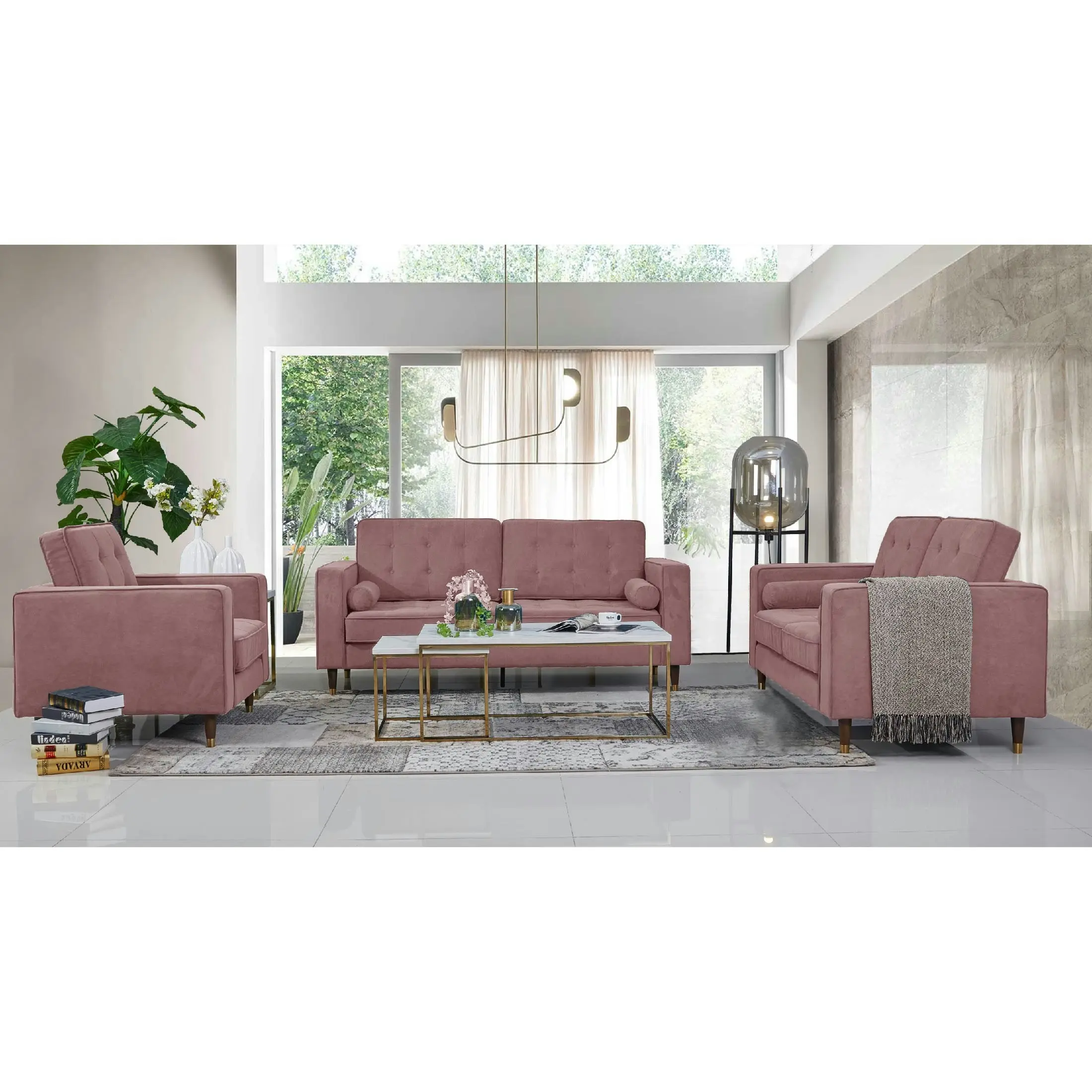 Fiona Sofa 1 Seat - Pink Velvet