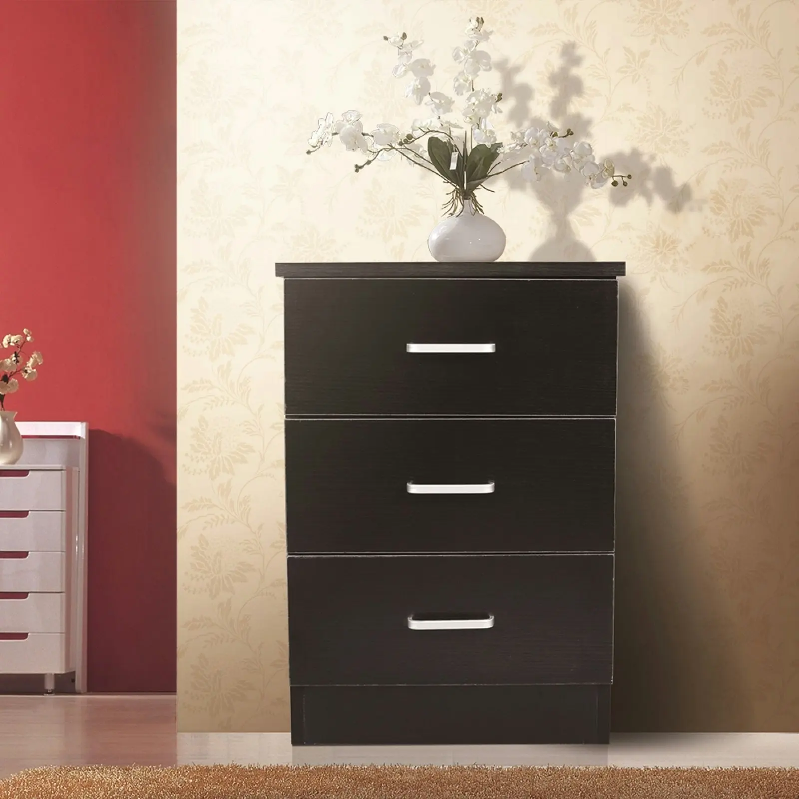 HEQS 3 Drawers Bedside - Black