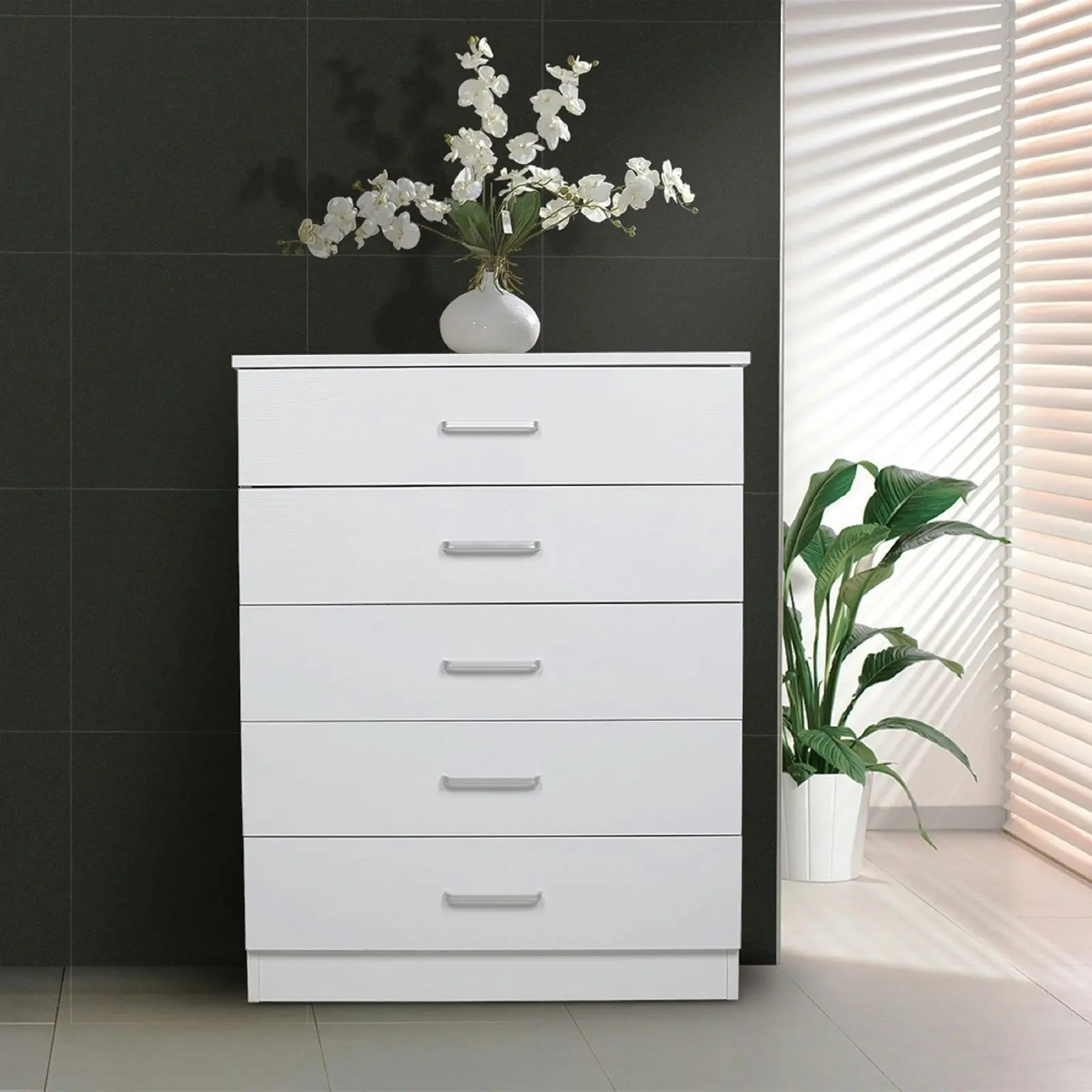 HEQS 5 Drawers Chest (Tallboy) - White