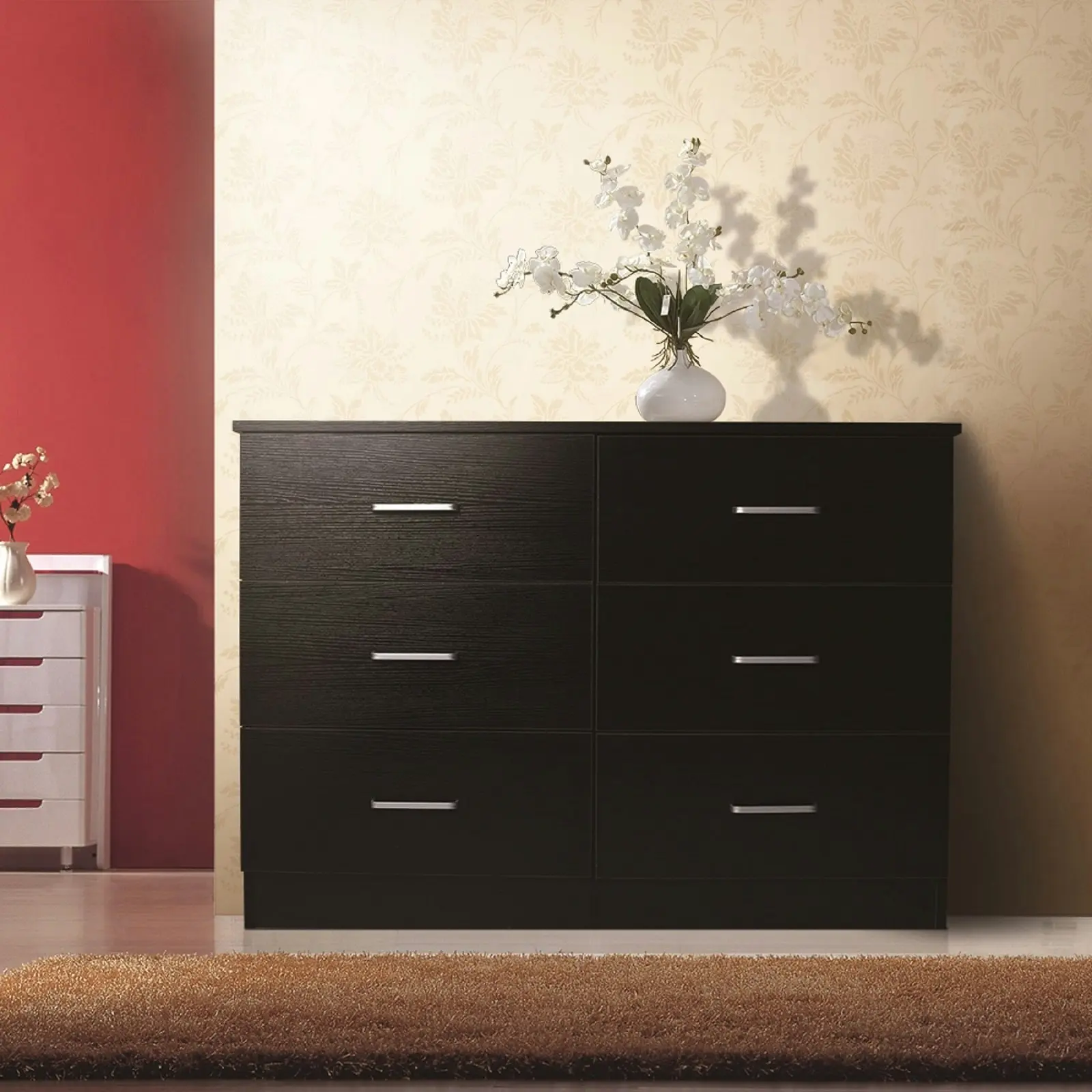 Redfern Lowboy 6 Drawers Chest-Black