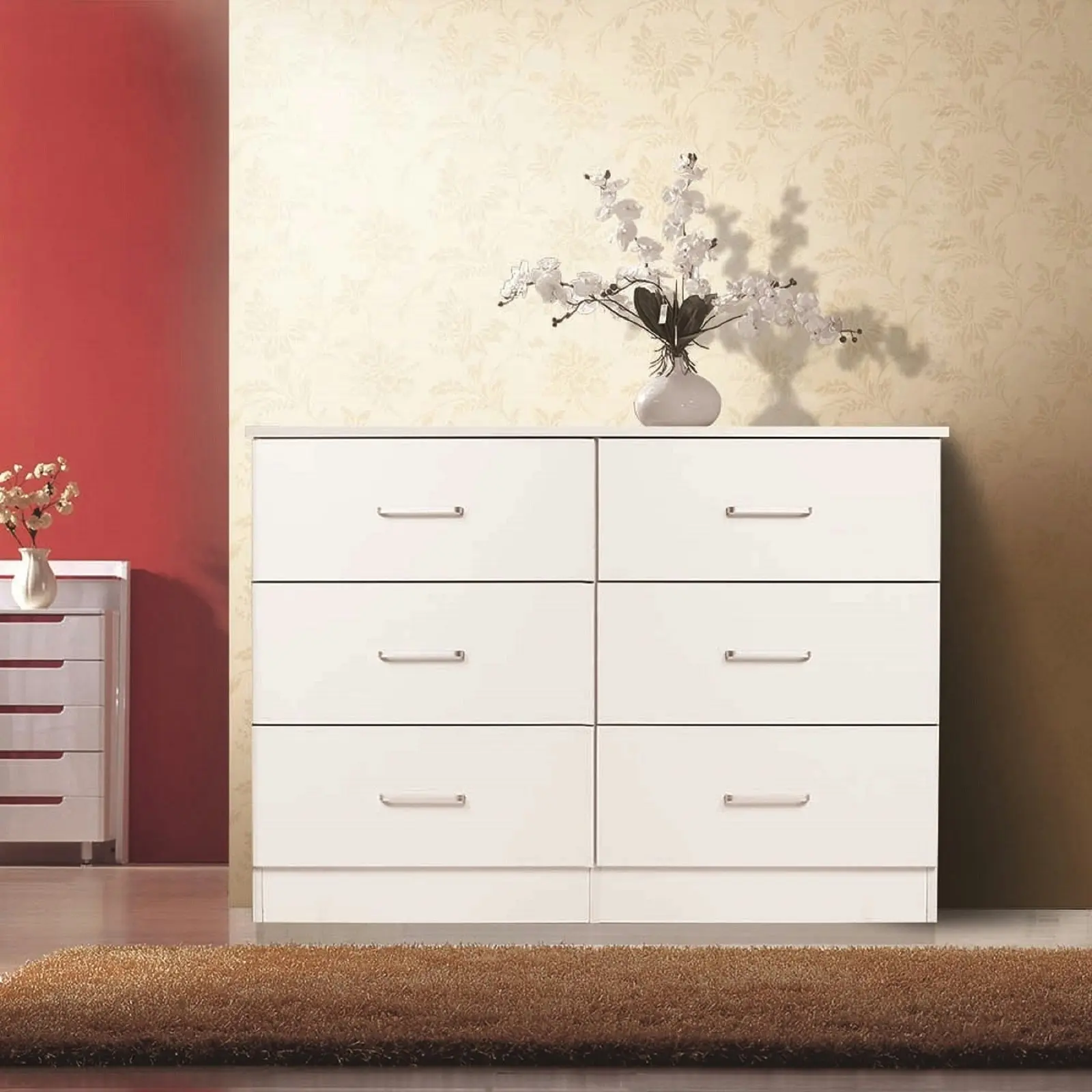 Redfern Lowboy 6 Drawers Chest-White