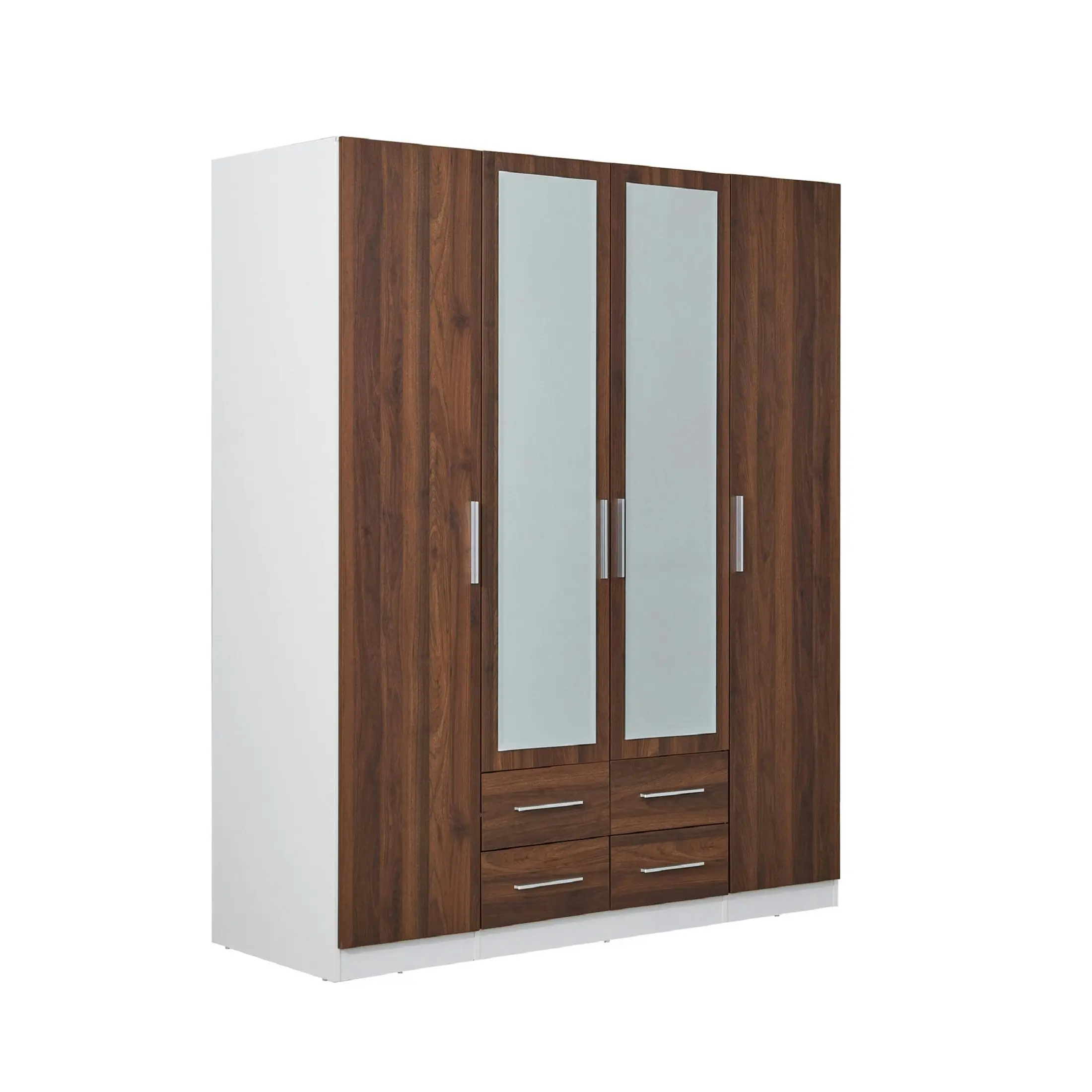 Zetland Wardrobe 4 Door 4 Drawer with Mirror - Walnut