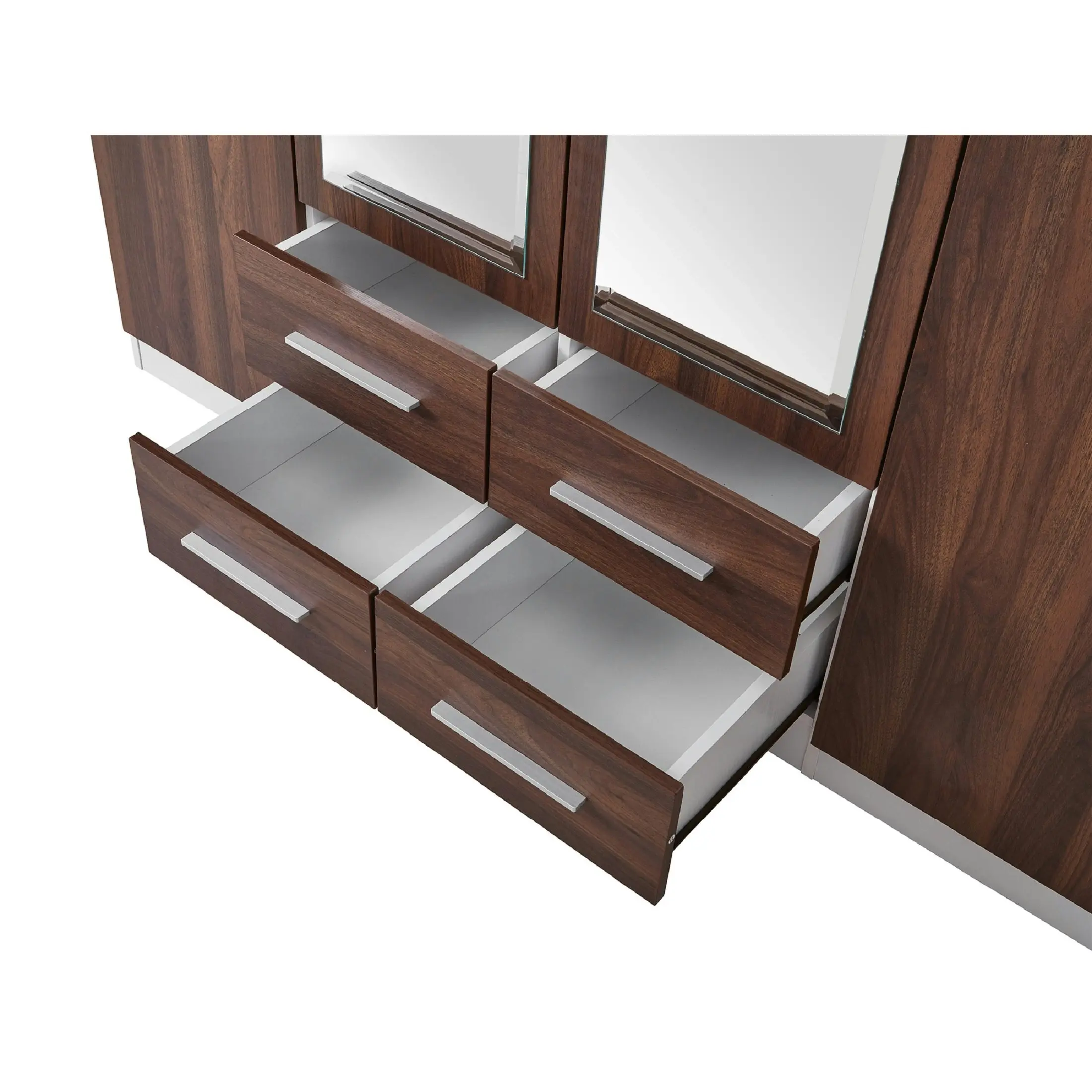 Zetland Wardrobe 4 Door 4 Drawer with Mirror - Walnut