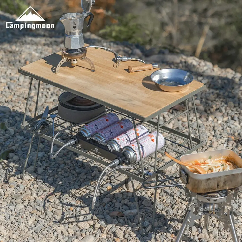 Campingmoon Ultralight Foldable Table Set of 2 BBQ Camping Furniture Folding Rack Aluminium Khaki