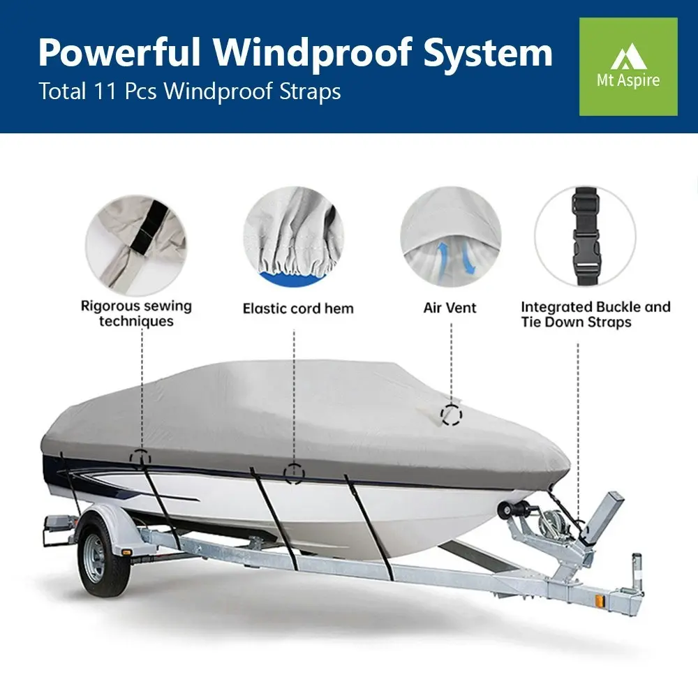 Mt Aspire 14-16FT Trailerable Boat Cover Heavy Duty Waterproof Marine Grade Protect