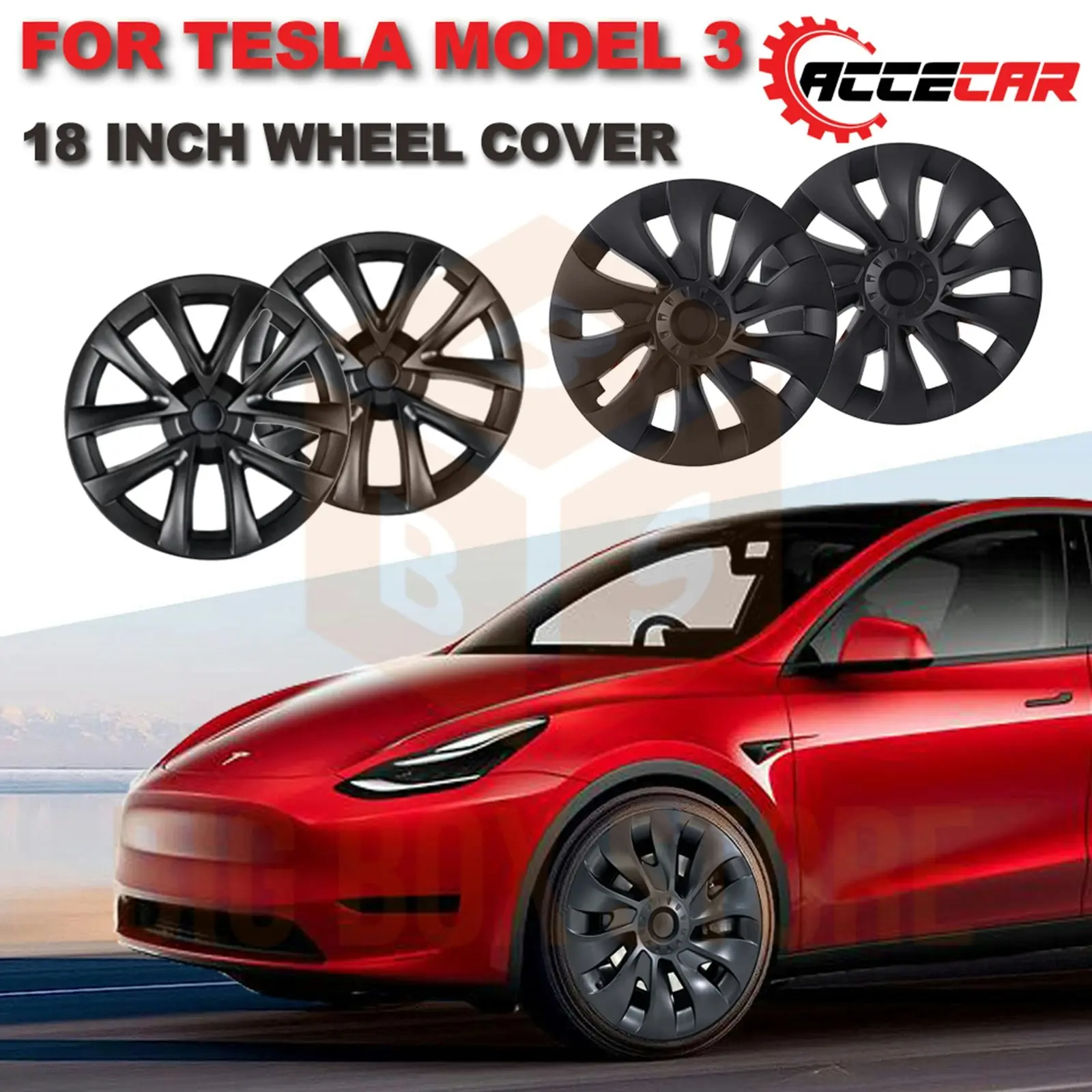 Accecar Tesla Model 3 Wheel Cover Set 18-Inch (4-Pc) for 2019-2023 Models Wheel Rim Protectors Hubcap - Sport