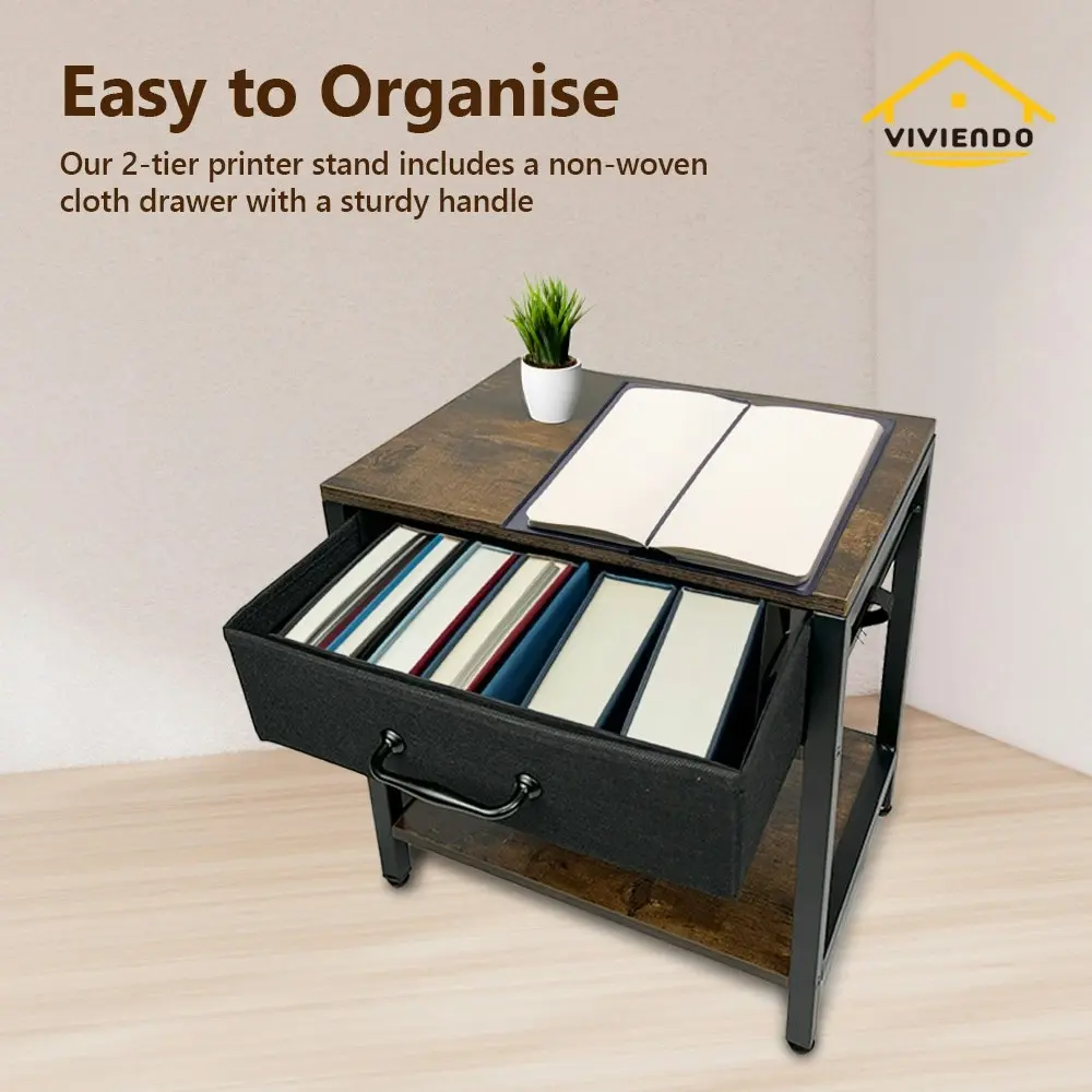 Viviendo Printer Stand with Drawer 2-Tier Filing Cabinet Office Organizer Shelves