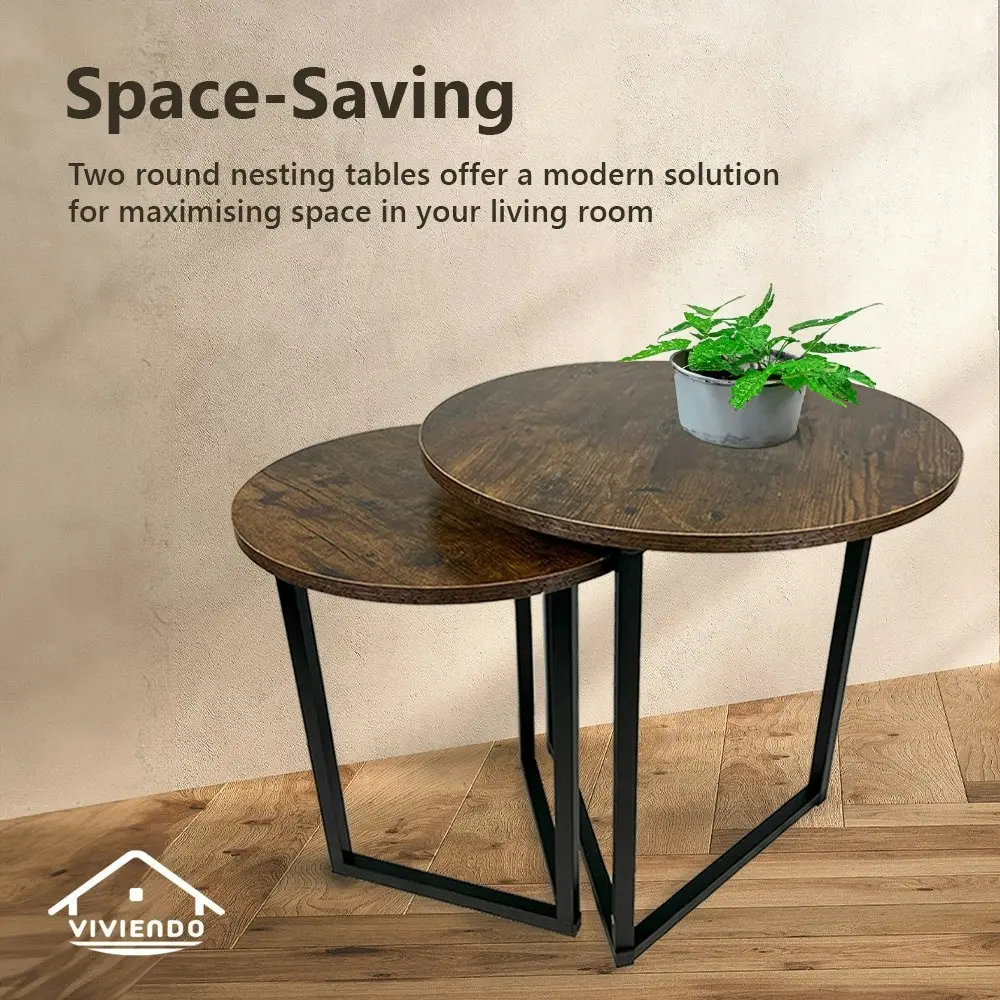 Viviendo Set of 2 Coffee Table Nesting Side Tables Compact Side End Wooden Furniture