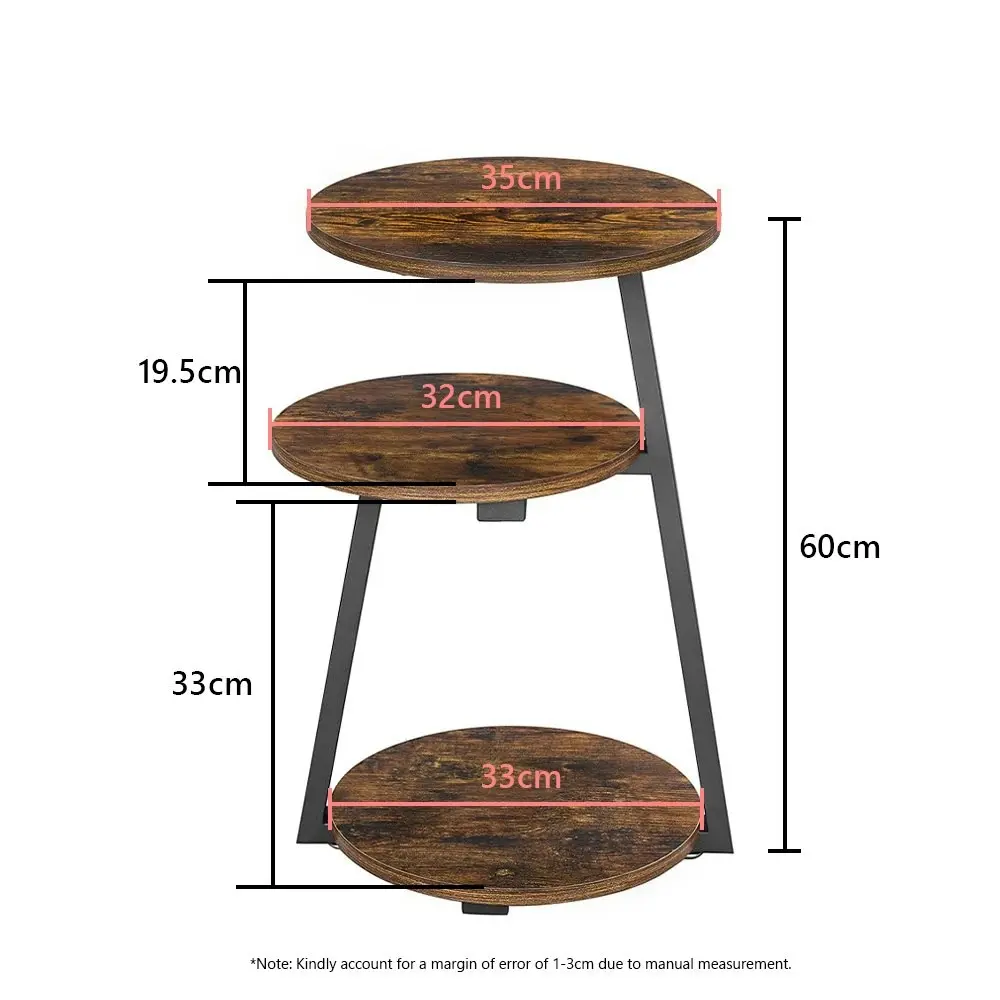 Viviendo Coffee Table Wooden Side End Tables Bedside Nightstand with 3-Tier Shelves