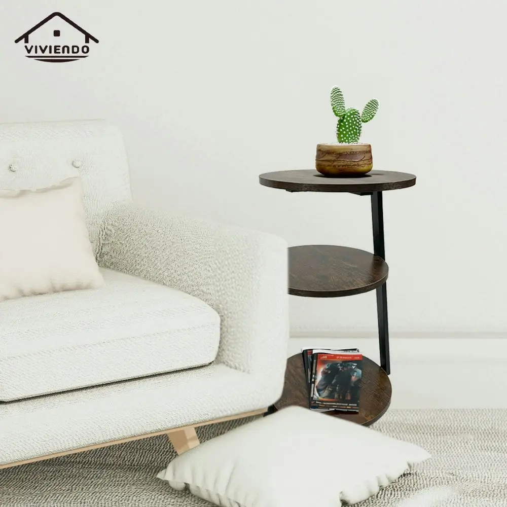 Viviendo Coffee Table Wooden Side End Tables Bedside Nightstand with 3-Tier Shelves