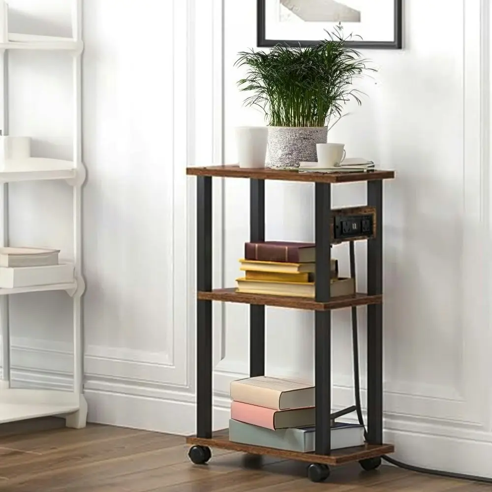 Viviendo Smart Side Table Bedside End with Charging Station USB Ports and Power Outlets