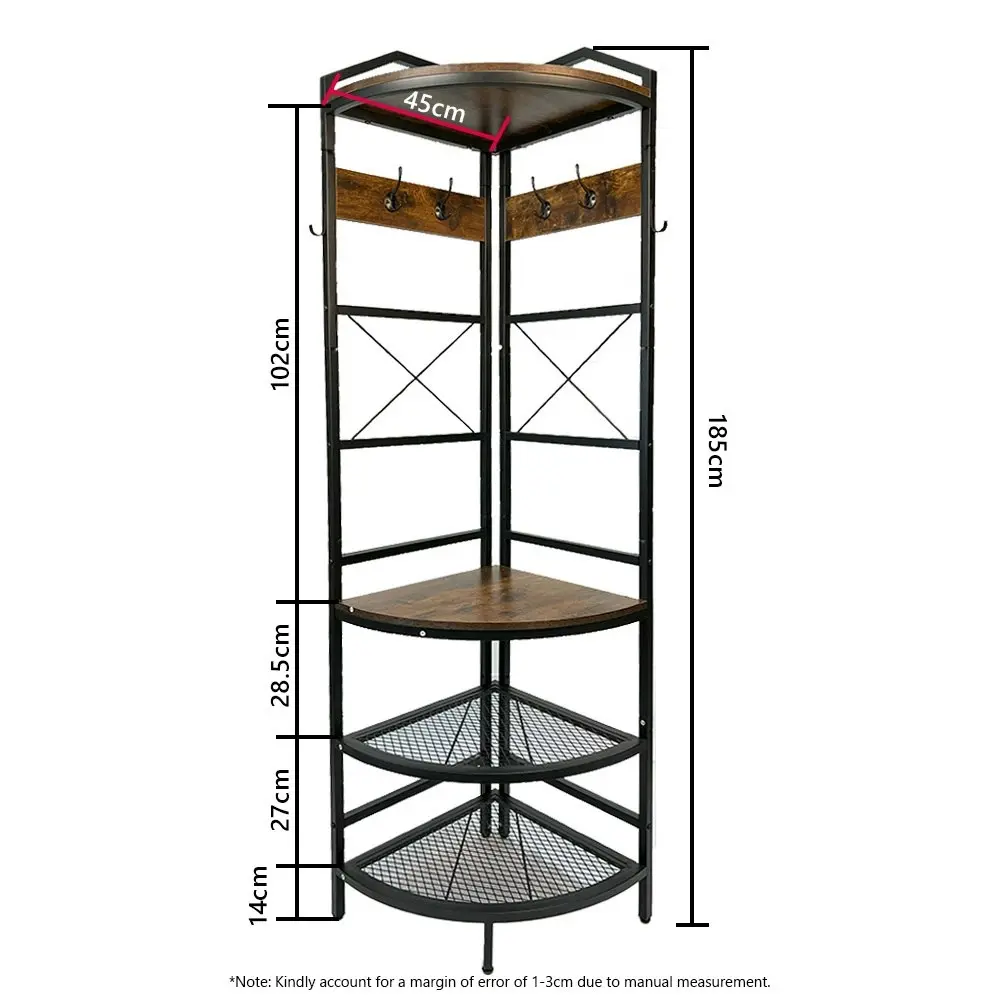 Viviendo 4-Tier Corner Shelf Display Storage Bookcase Coat Shelves with Hooks