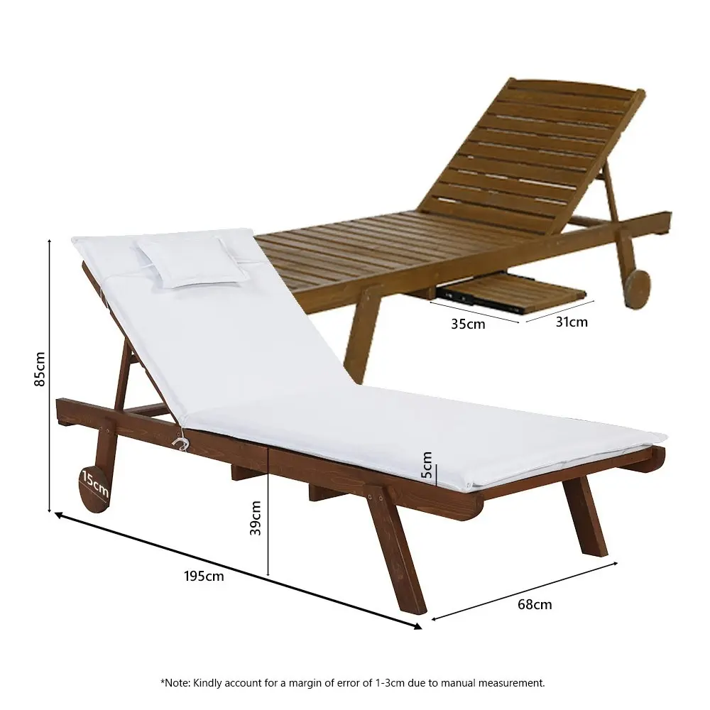 HortiKraft Outdoor Sun Lounge with Cushion Wheels Beach Chairs Wooden Adjustable Adirondack