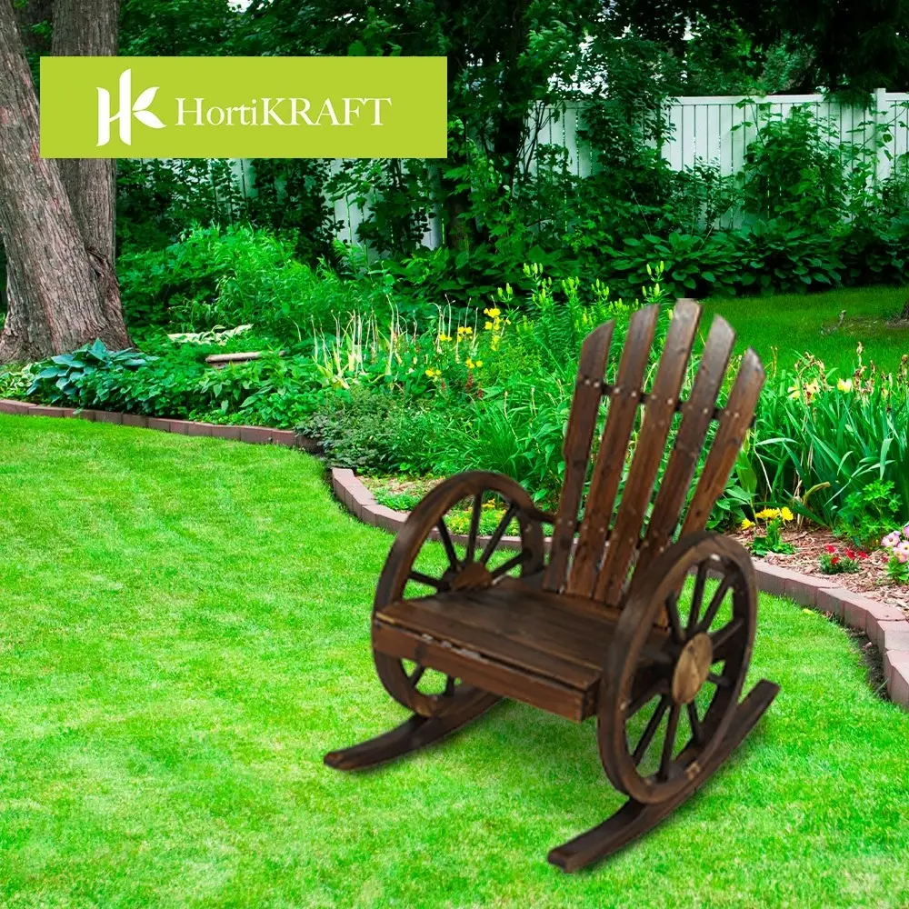 HortiKraft Wooden Rocking Chair Wagon for Outdoor Patio Garden Furniture Single