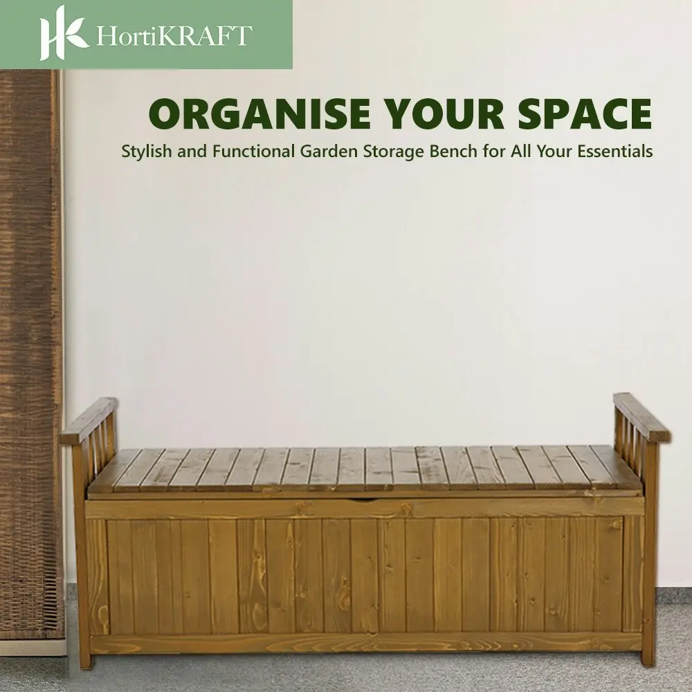 HortiKraft Outdoor Storage Box Wooden Bench Garden Furniture Chest Tool Toys - Peanut