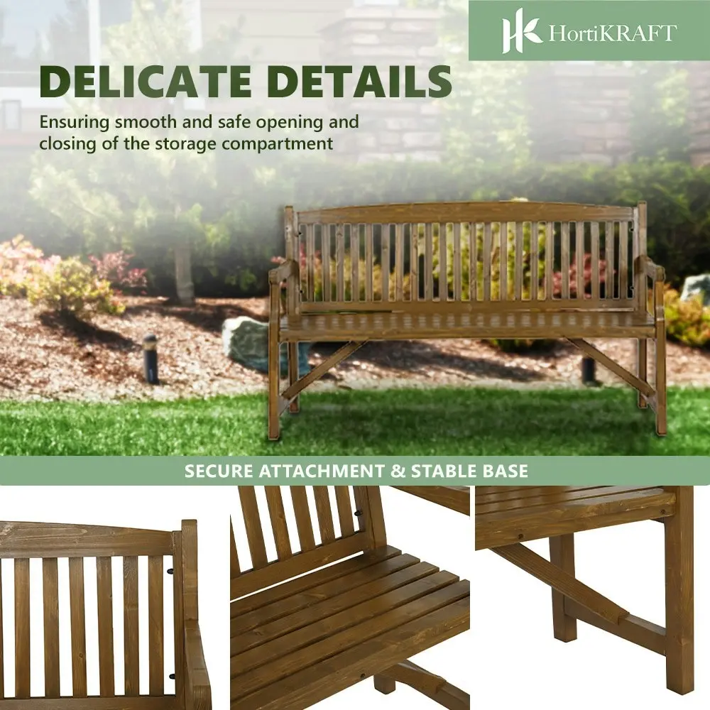 HortiKraft Wooden Garden Bench Outdoor Furniture 3-Seater Lounge Patio Natural Wood