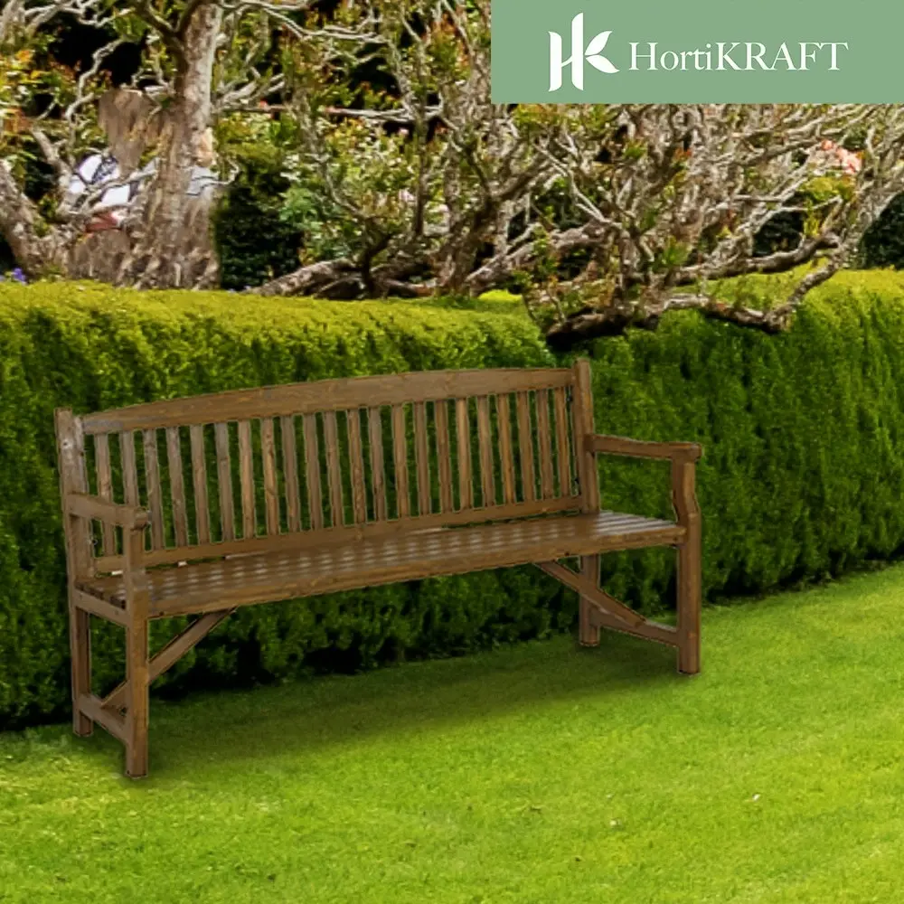 HortiKraft Wooden Garden Bench Outdoor Furniture 3-Seater Lounge Patio Natural Wood